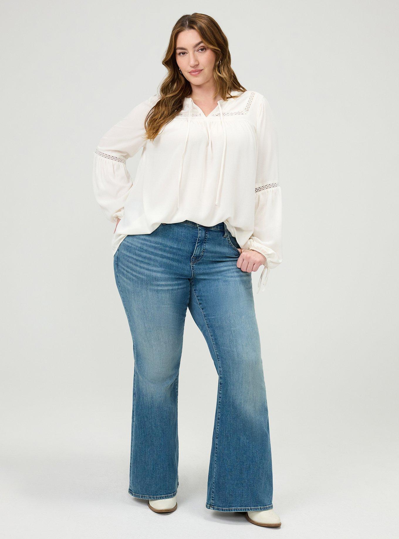 Plus Size Tie-Front Long Sleeve Blouse, WHISPER WHITE, alternate