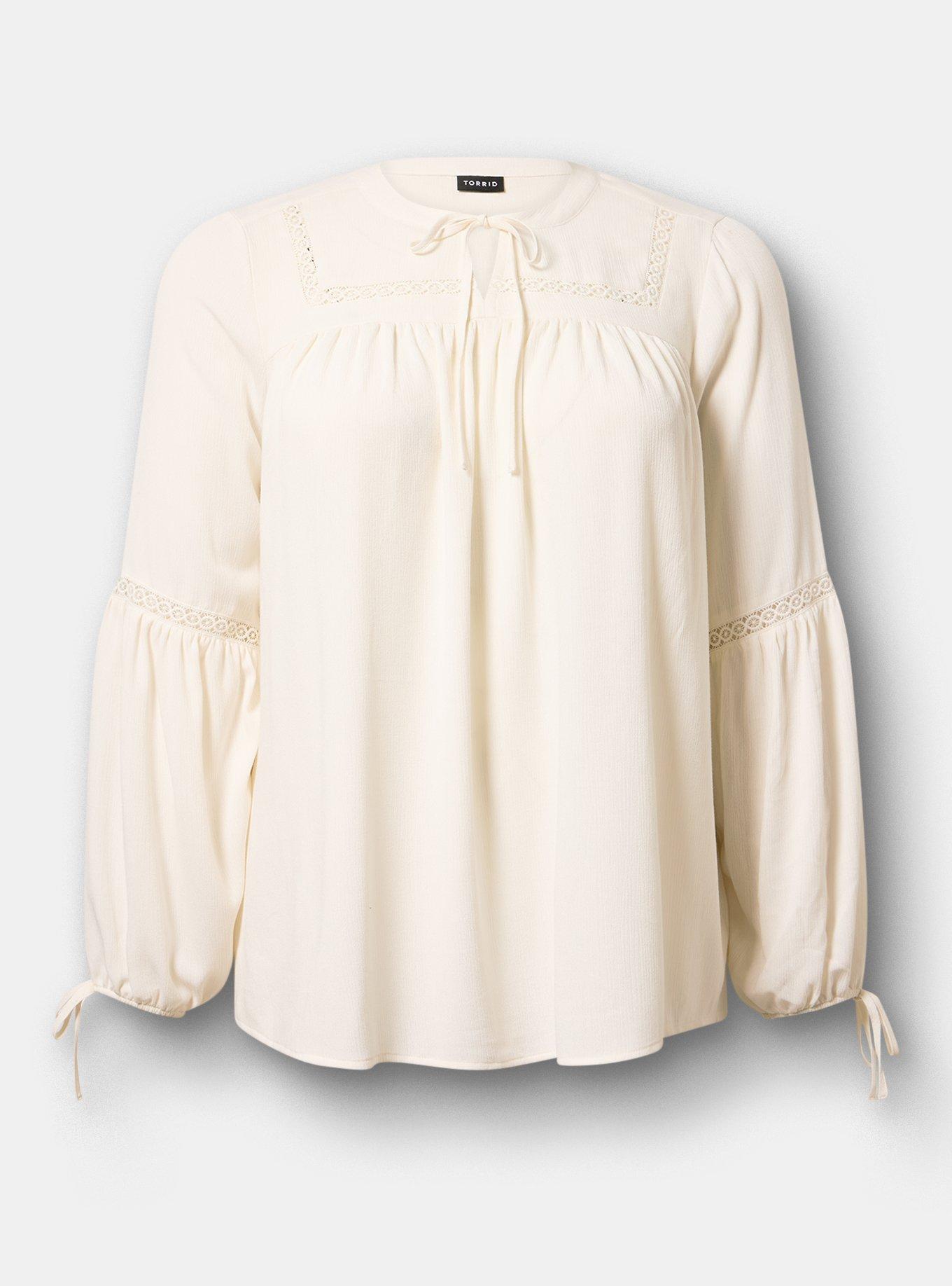 Plus Size Tie-Front Long Sleeve Blouse, WHISPER WHITE, flat
