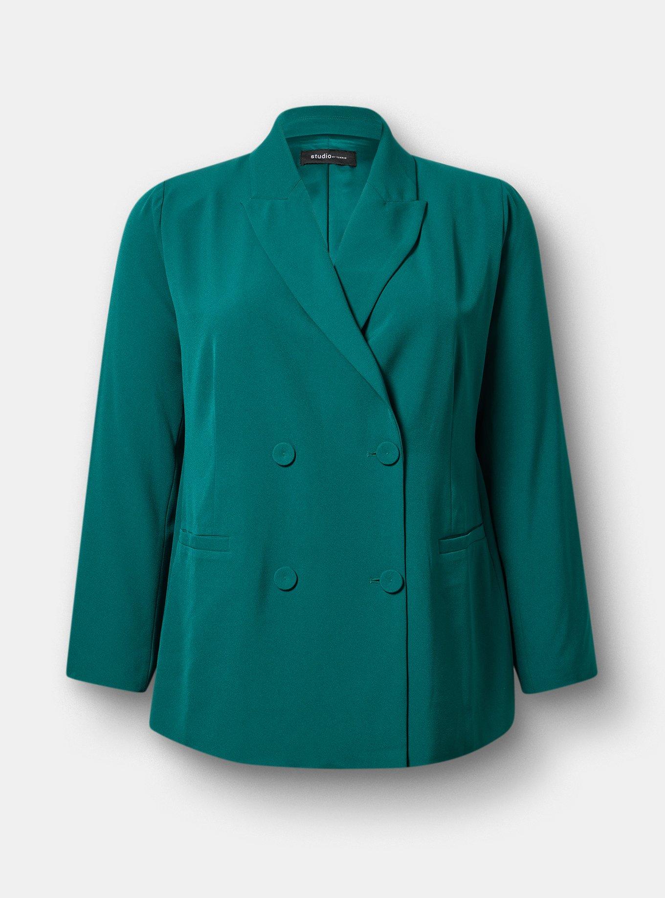 Plus Size - Studio Relaxed Double-Breasted Crepe Blazer - Torrid