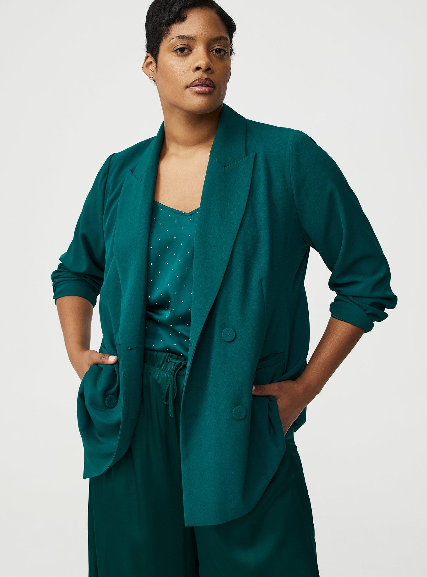 Plus Size - Studio Relaxed Double-Breasted Crepe Blazer - Torrid