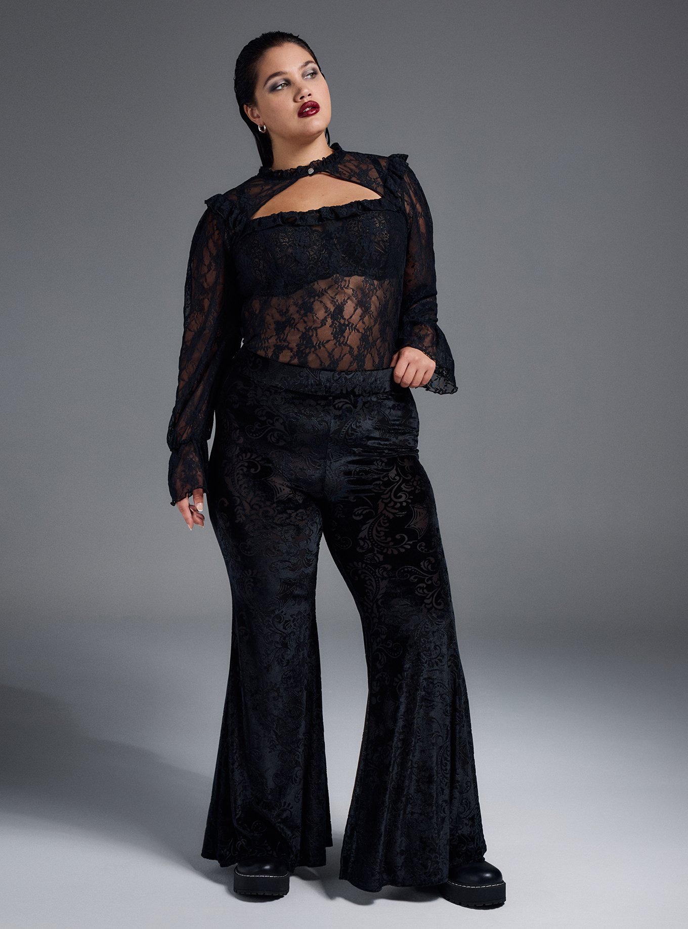 Plus Size - Nightfall Burnout Velvet Flare Legging - Torrid