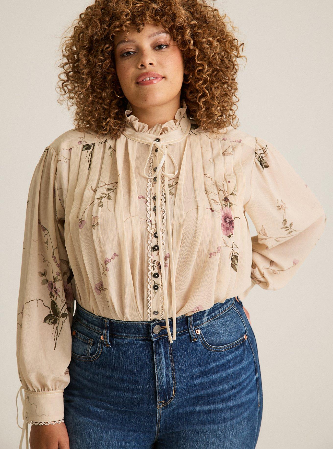 Festi Pleated Ruffle Neck Blouse