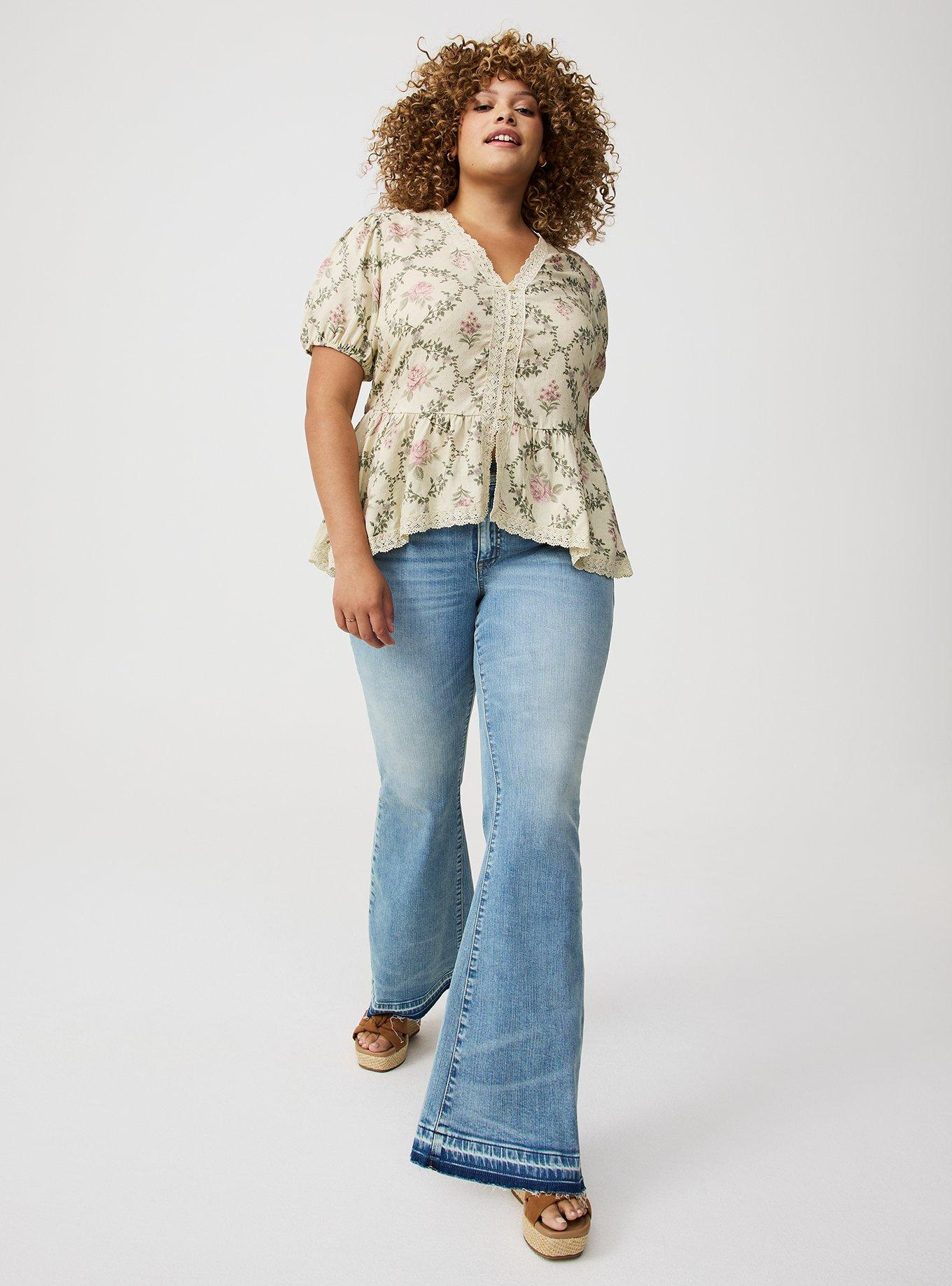 Peplum V-Neck Lace-Trim Top