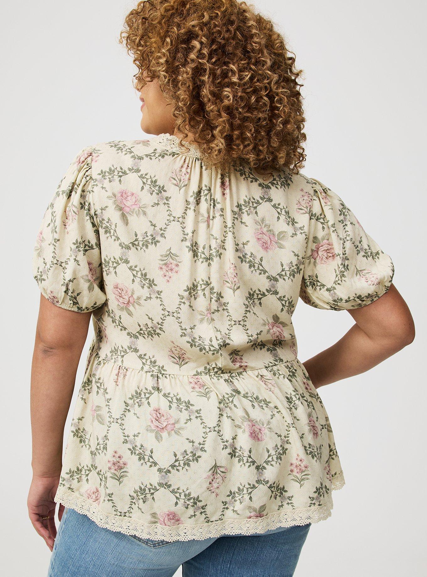 Peplum V-Neck Lace-Trim Top
