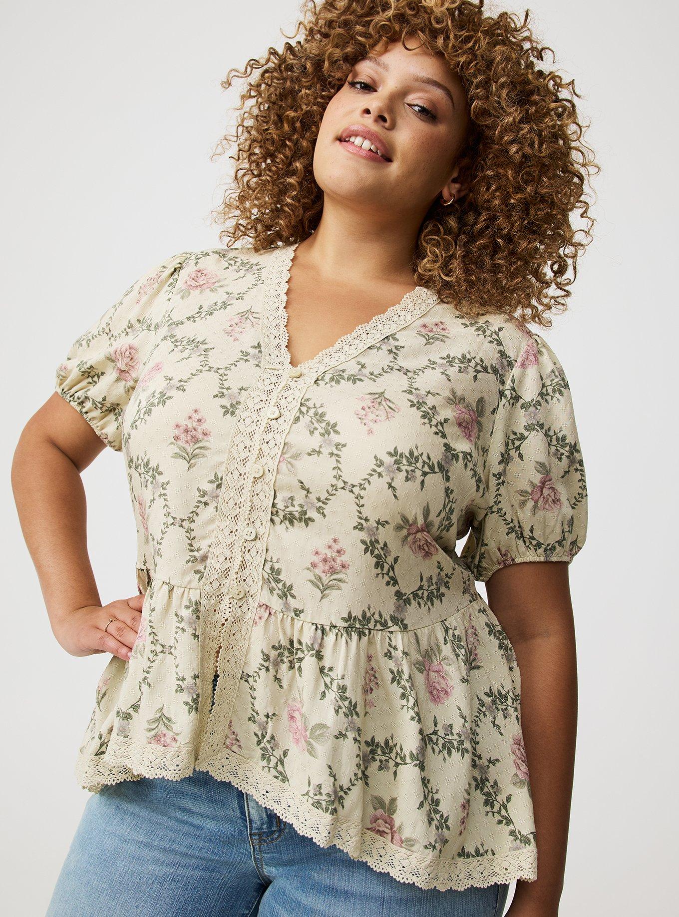 Peplum V-Neck Lace-Trim Top