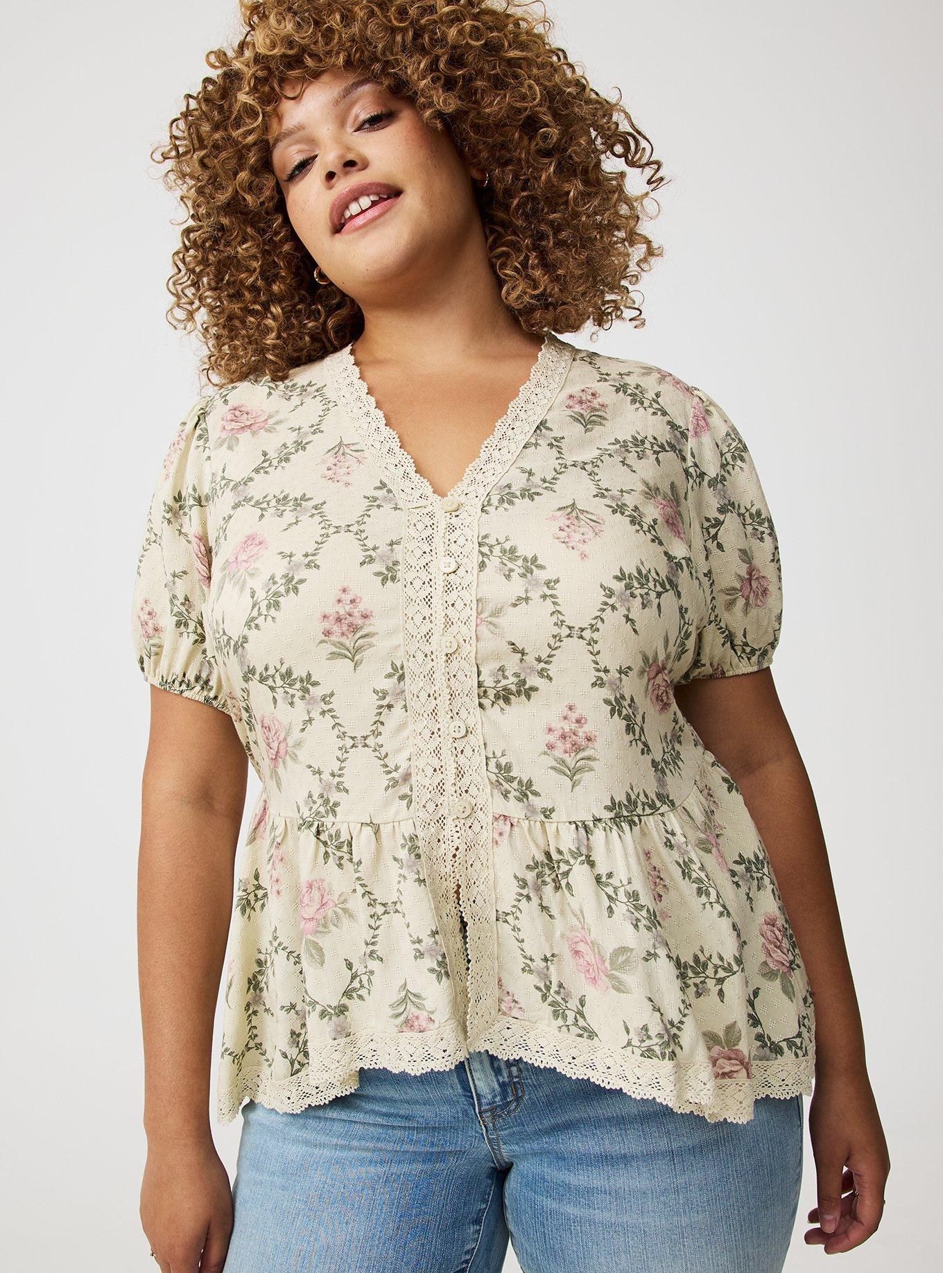 Peplum V-Neck Lace-Trim Top