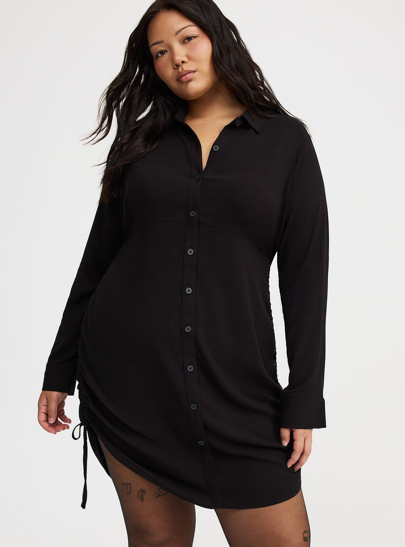 black white collar dress Plus Size Soft Side Ruched Dress – 2020AVE