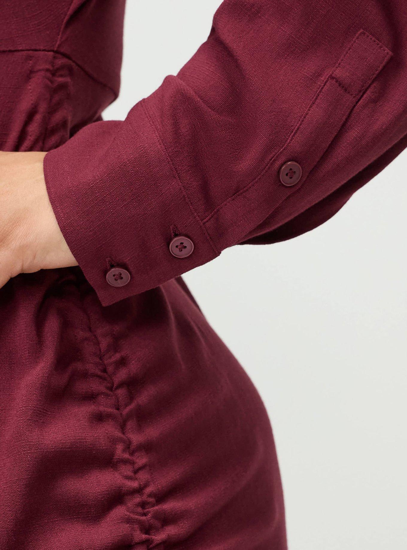 Collared Ruched Dress, MAROON BANNER, alternate