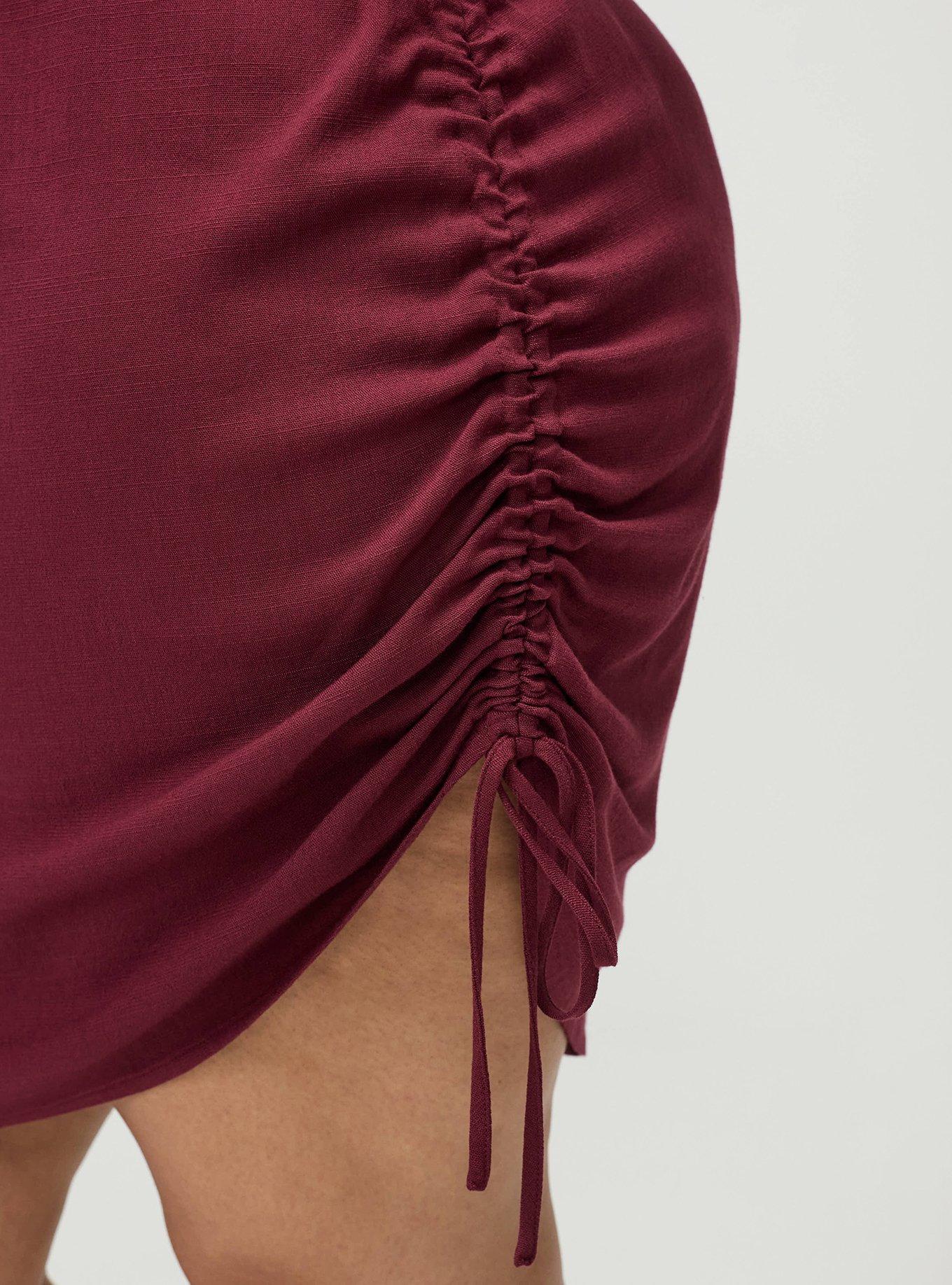 Collared Ruched Dress, MAROON BANNER, alternate