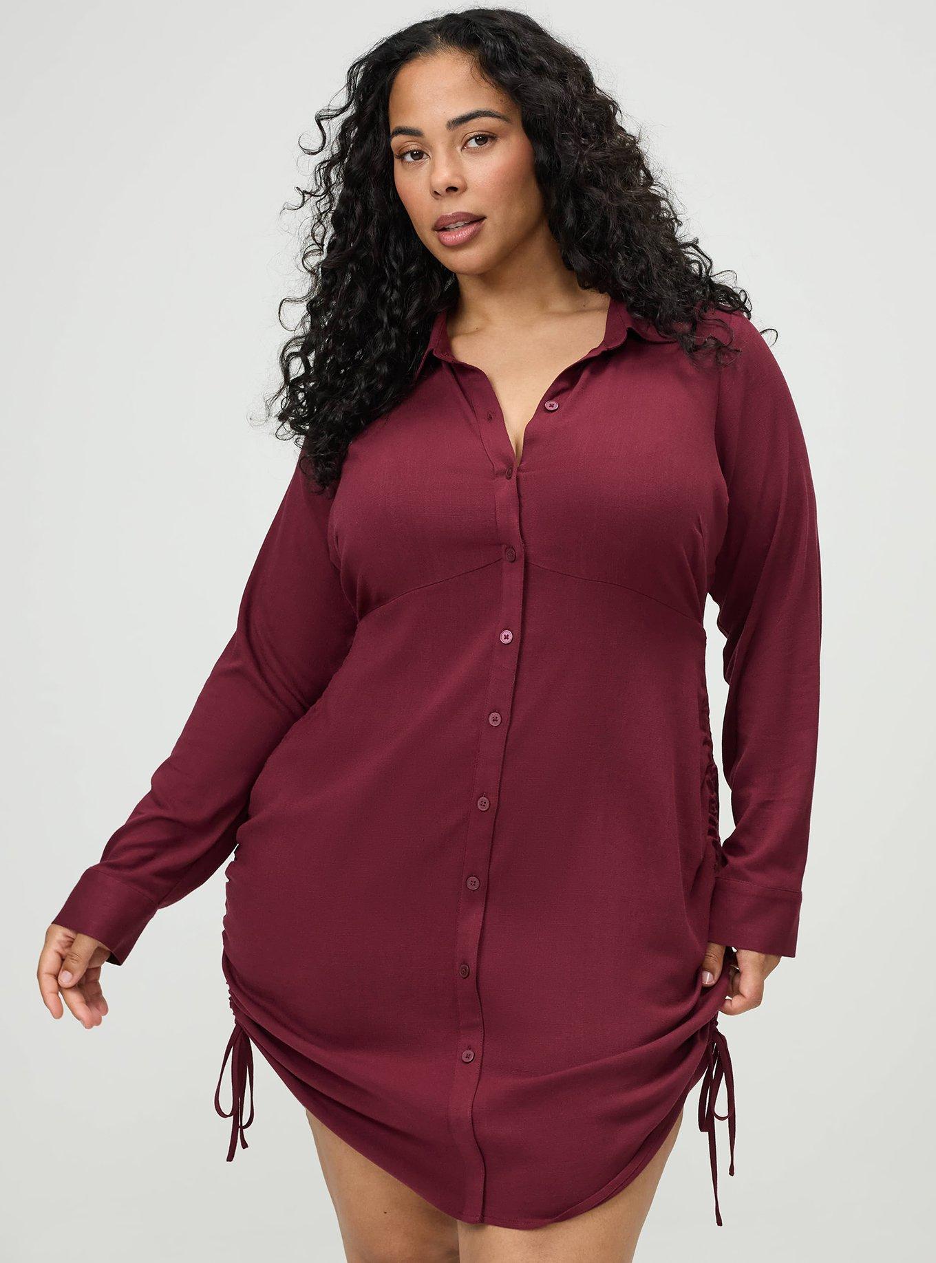 red ruched dress plus size PrettyLittleThing Women's Plus Ruched Cut Out Dress in Red