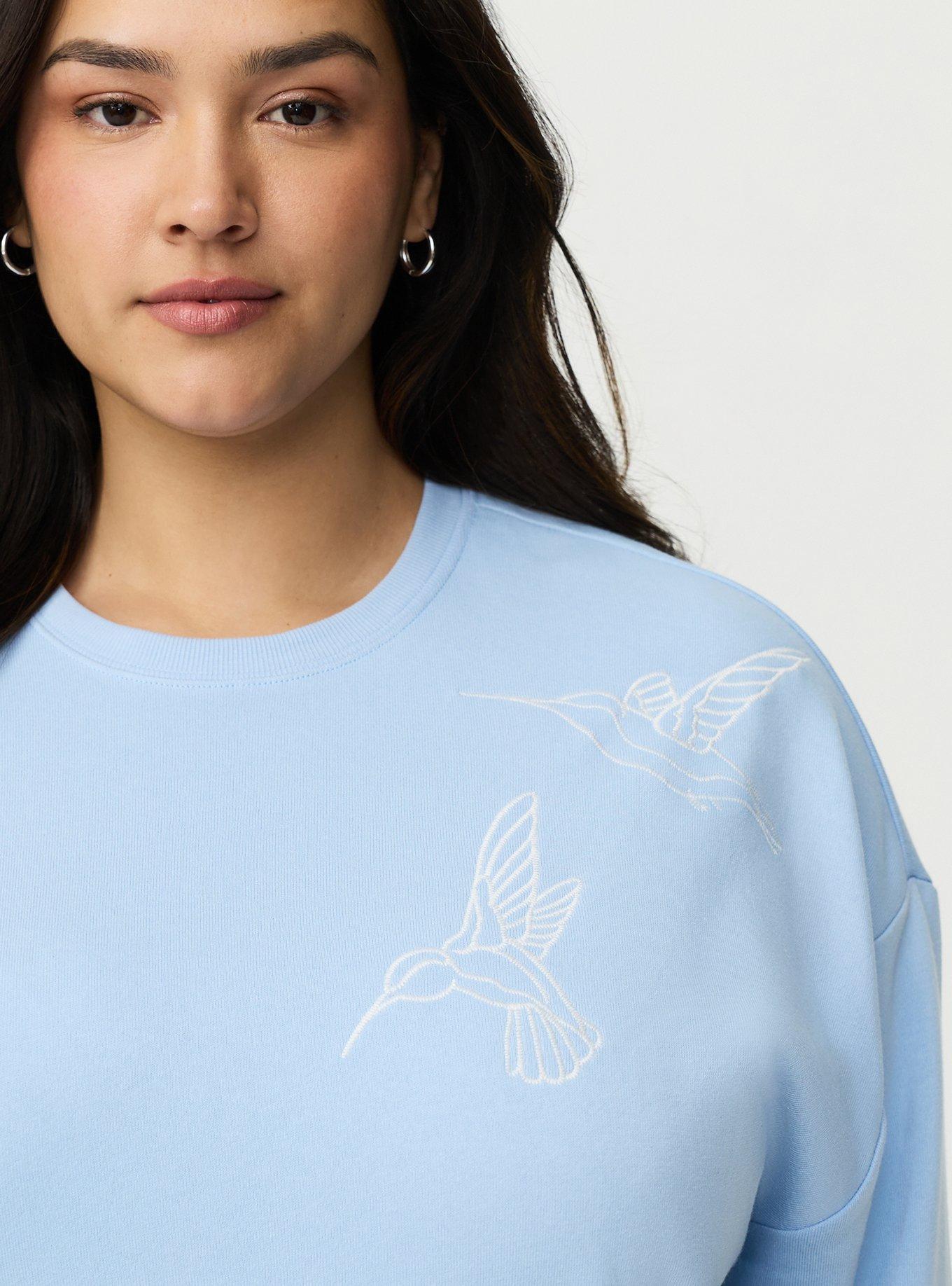 Relaxed Cozy Fleece Sweatshirt, CORCUS BIRDS CHAMBRAY BLUE, alternate