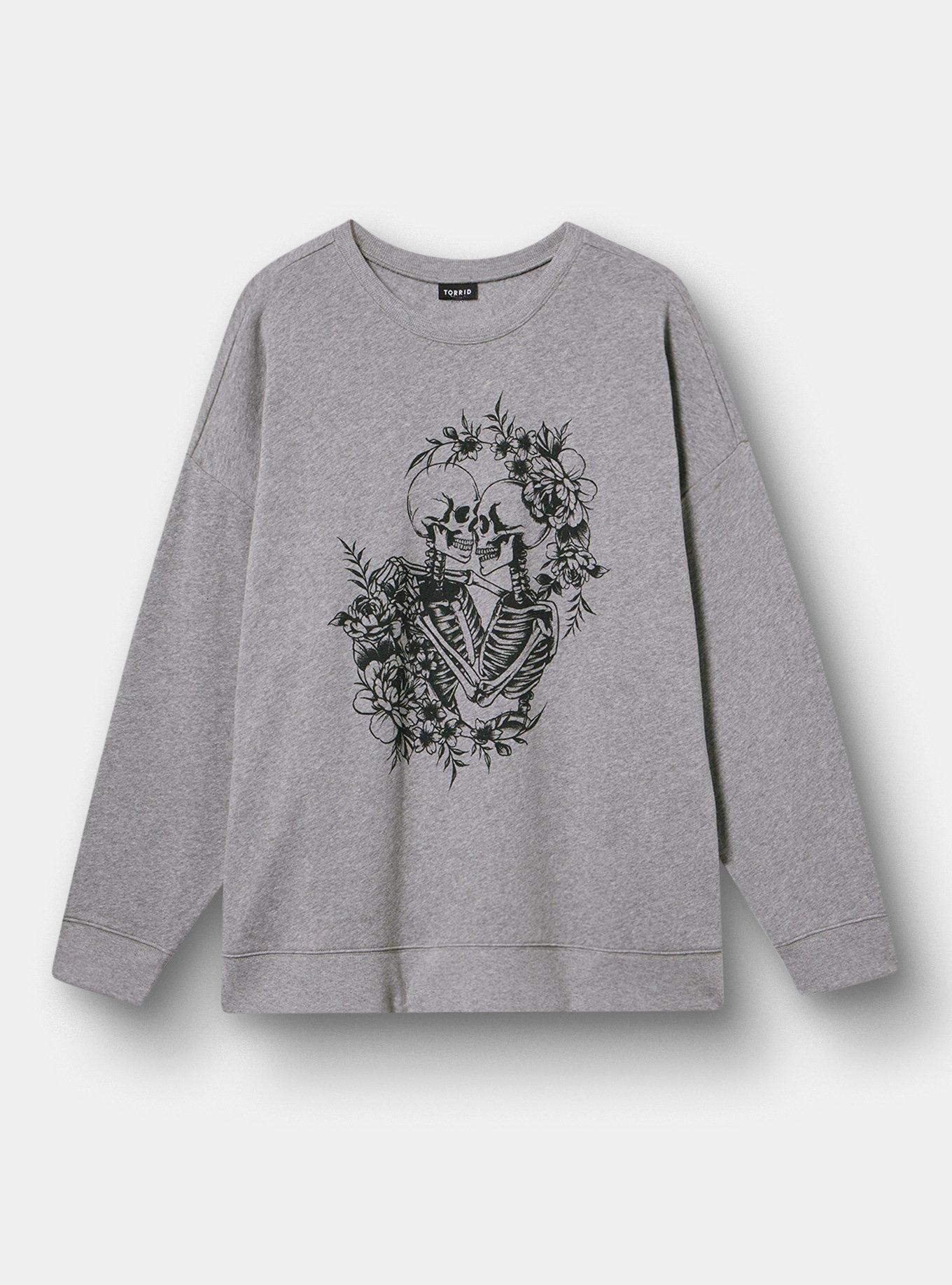 Plus Size Relaxed Cozy Fleece Sweatshirt, FLOWER LOVERS MEDIUM HEATHER GREY, hi-res
