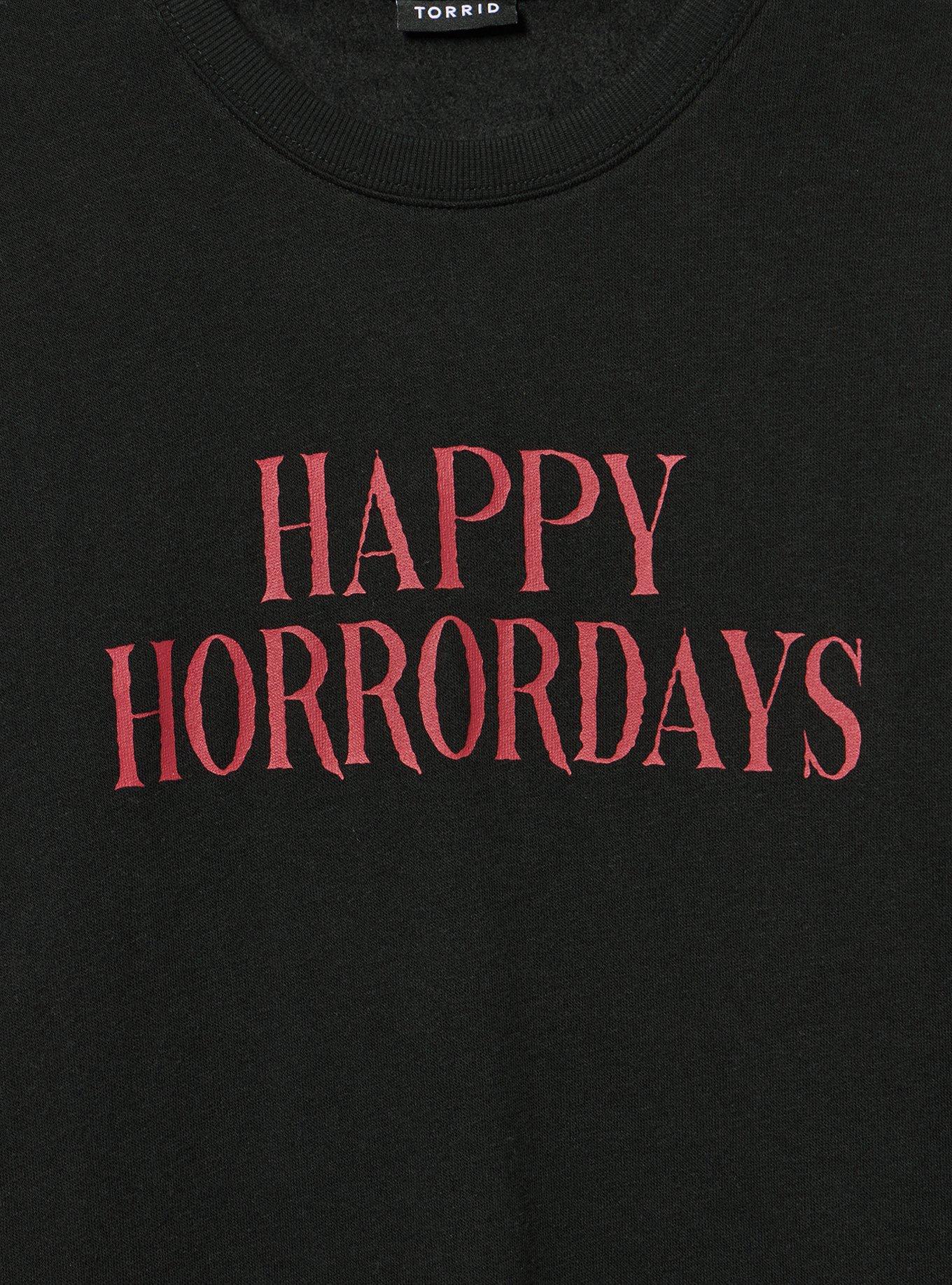 Relaxed Cozy Fleece Sweatshirt, HAPPY HORRORDAYS DEEP BLACK, alternate