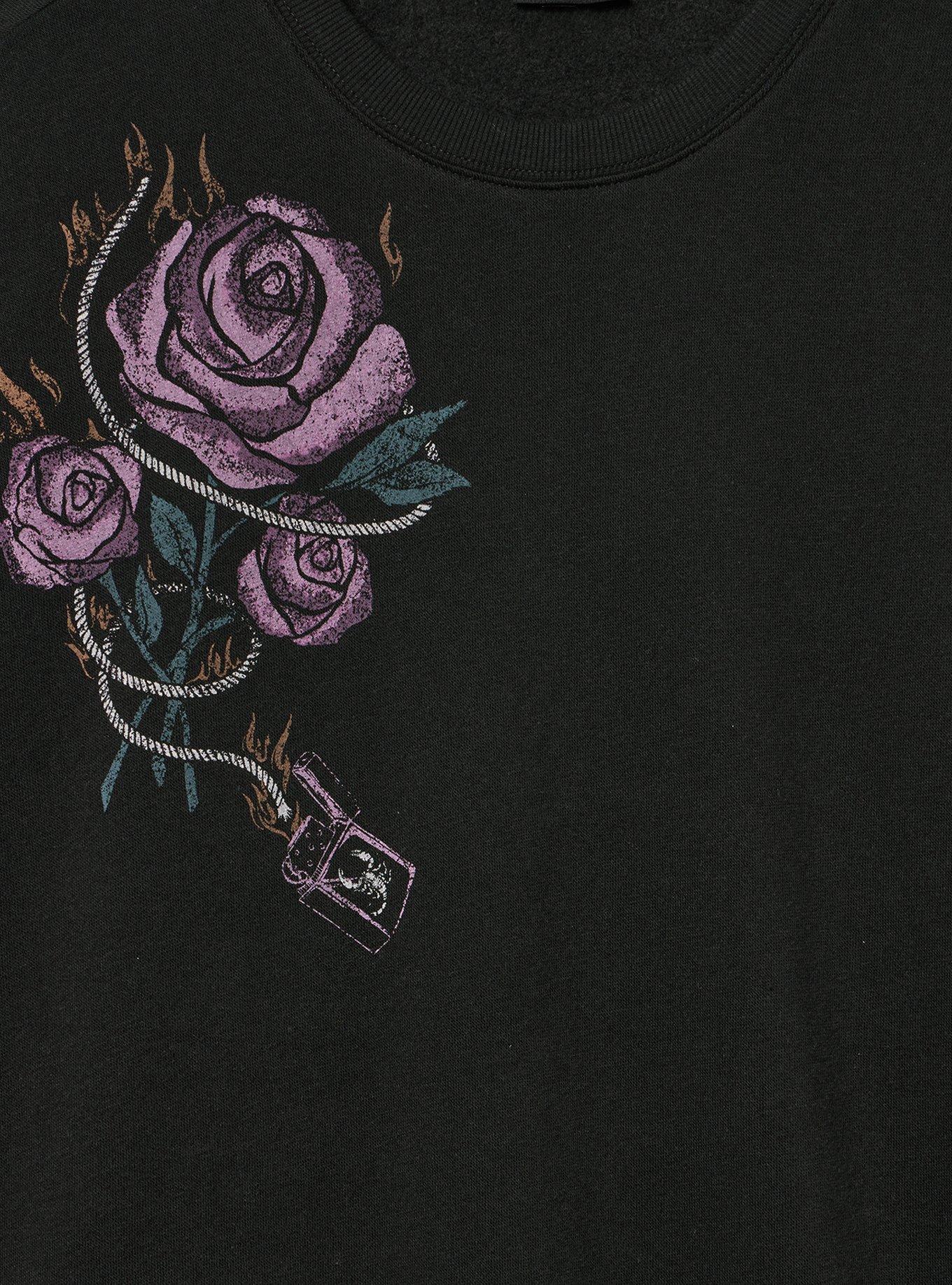 Plus Size Cozy Fleece Crew Drop Shoulder Sweatshirt, FLAMING ROSE DEEP BLACK, alternate