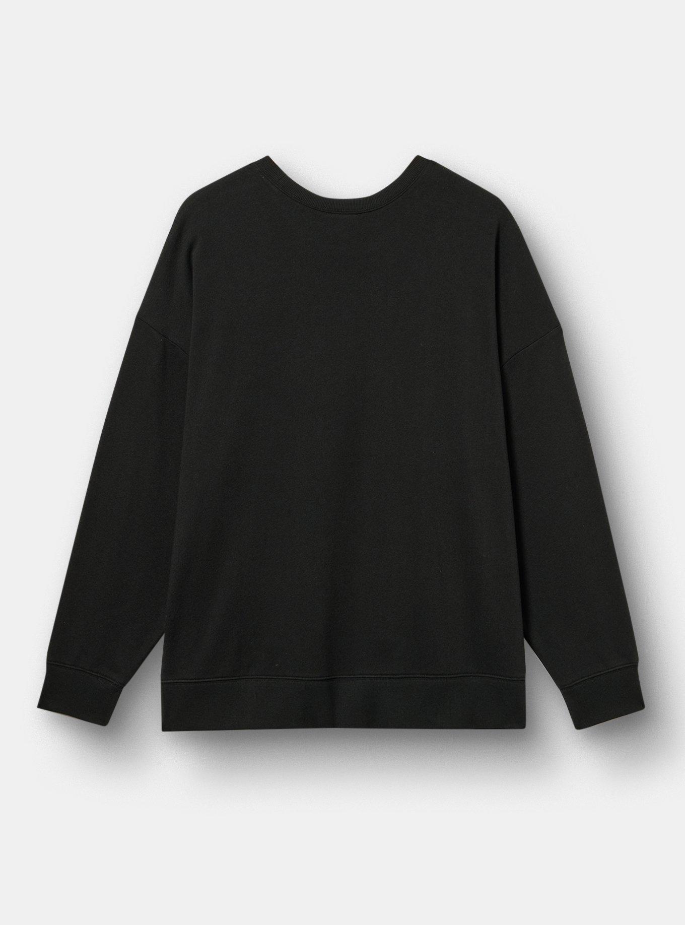 Plus Size Cozy Fleece Crew Drop Shoulder Sweatshirt, FLAMING ROSE DEEP BLACK, alternate