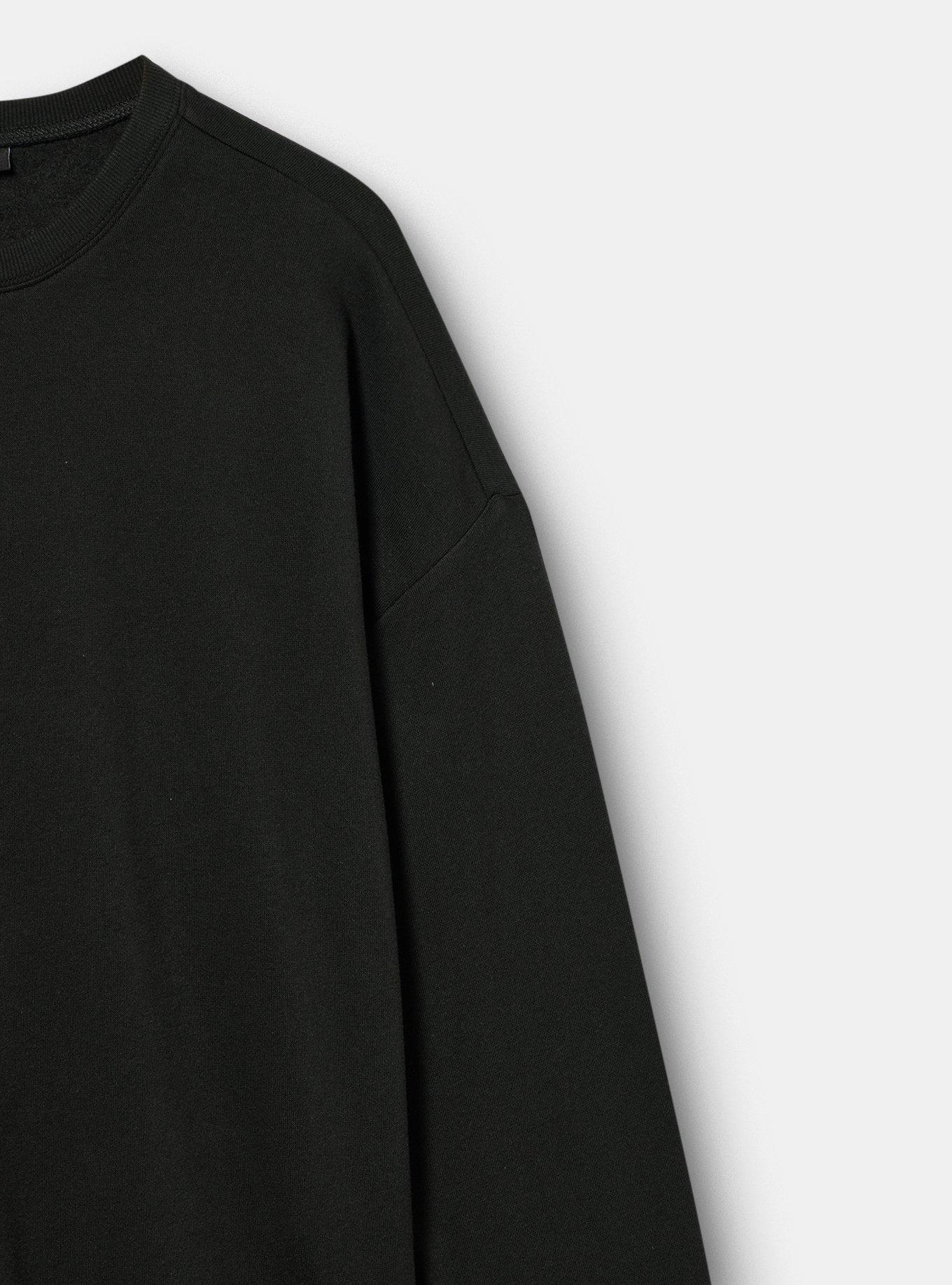 Plus Size Cozy Fleece Crew Drop Shoulder Sweatshirt, FLAMING ROSE DEEP BLACK, alternate