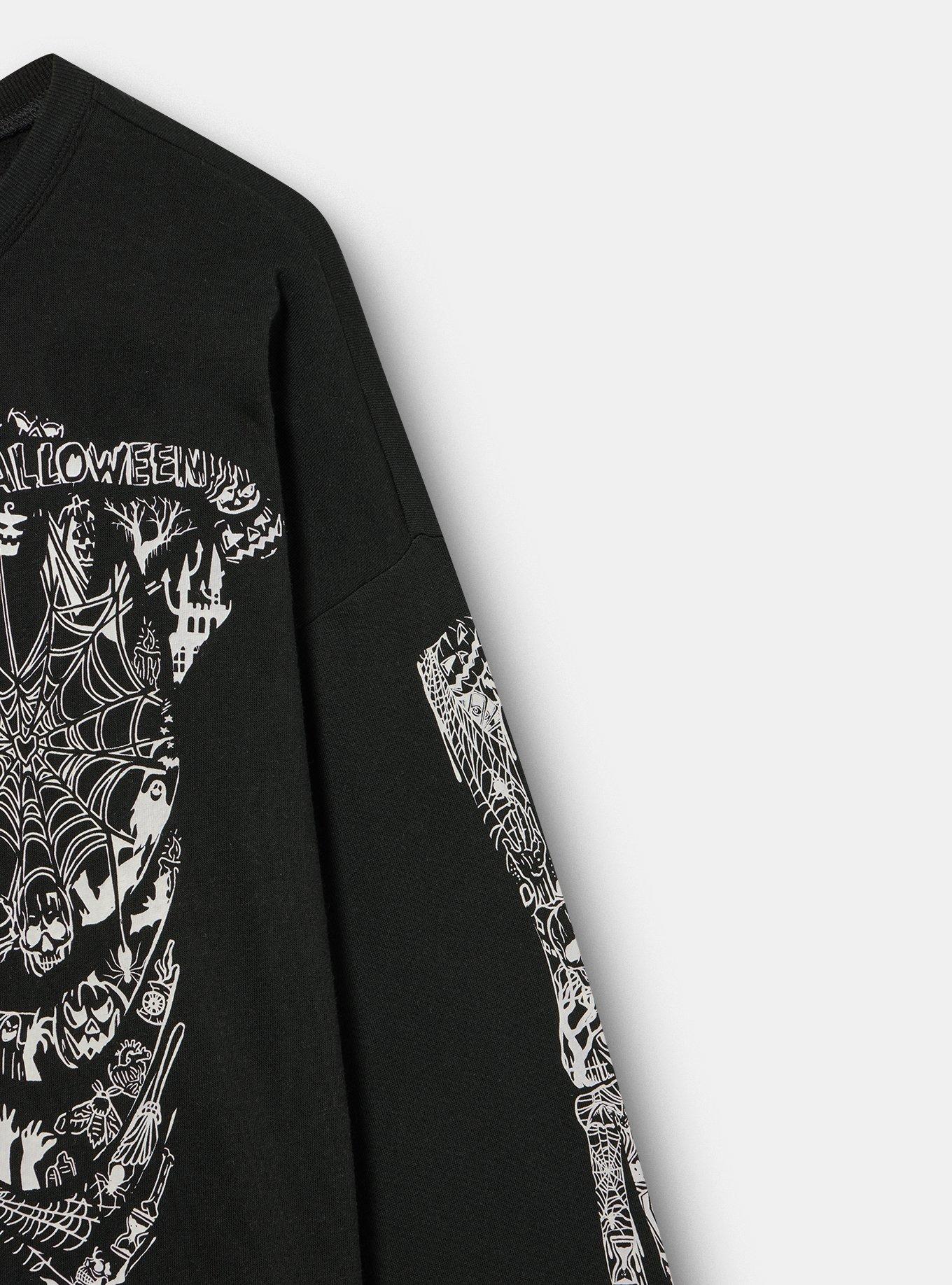 Relaxed Cozy Fleece Sweatshirt, TATTOO BONES DEEP BLACK, alternate