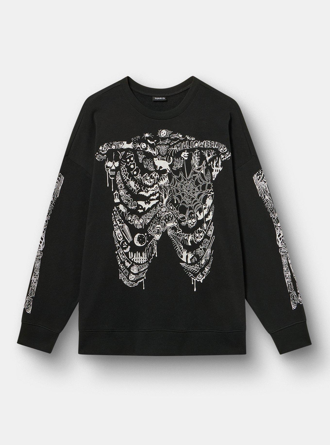 Relaxed Cozy Fleece Sweatshirt, TATTOO BONES DEEP BLACK, hi-res