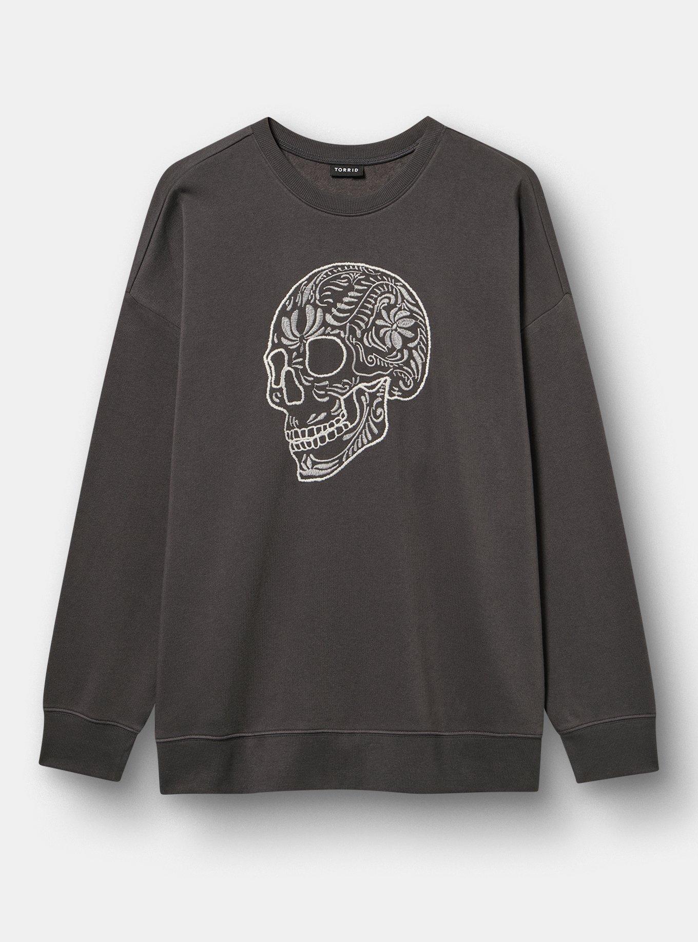 Cozy Fleece Crew Drop Shoulder Sweatshirt, SWIRL SKULL VINTAGE BLACK, hi-res