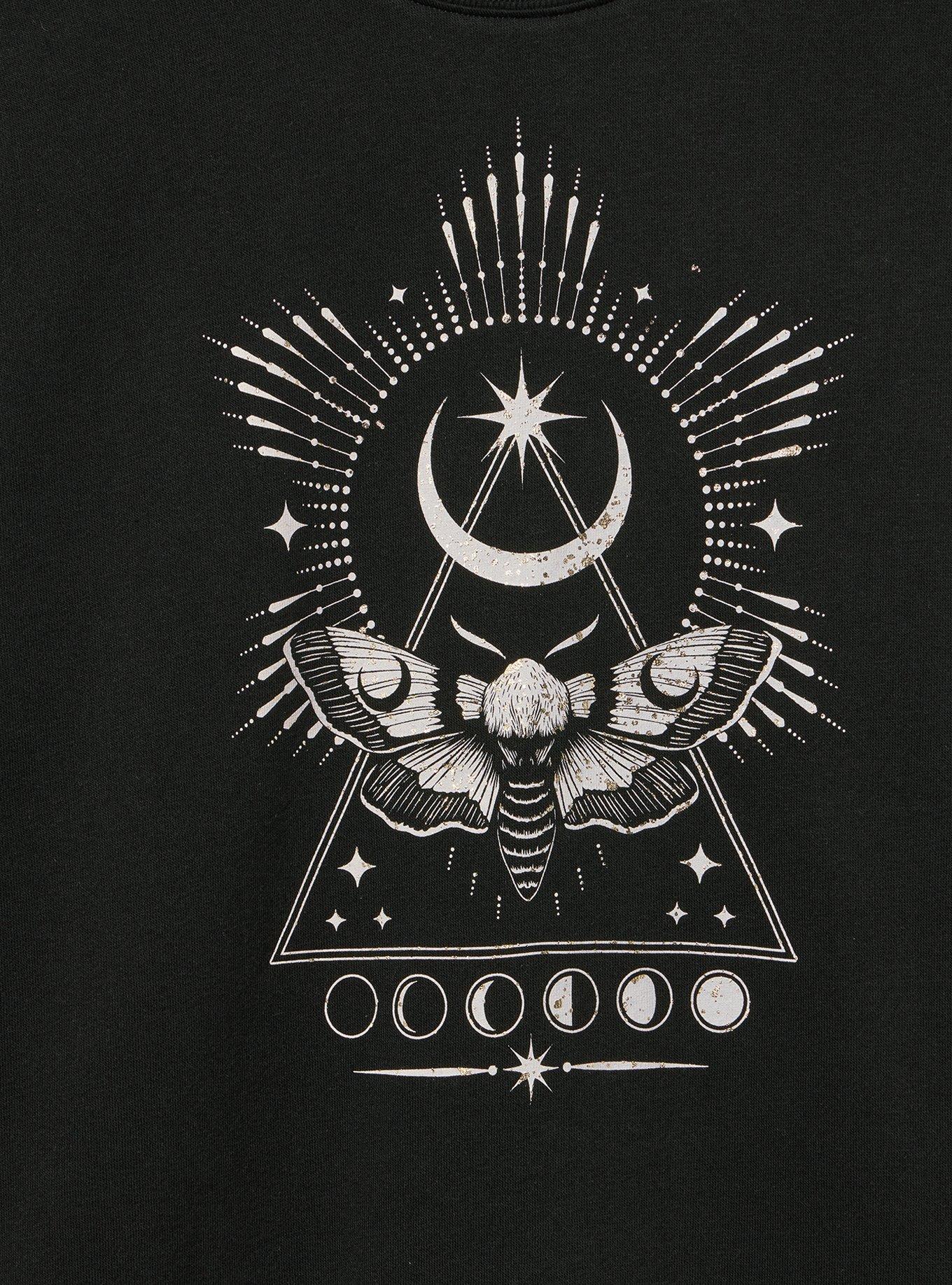 Cozy Fleece Crew Drop Shoulder Sweatshirt, OCCULT CELESTIAL MOTH DEEP BLACK, alternate