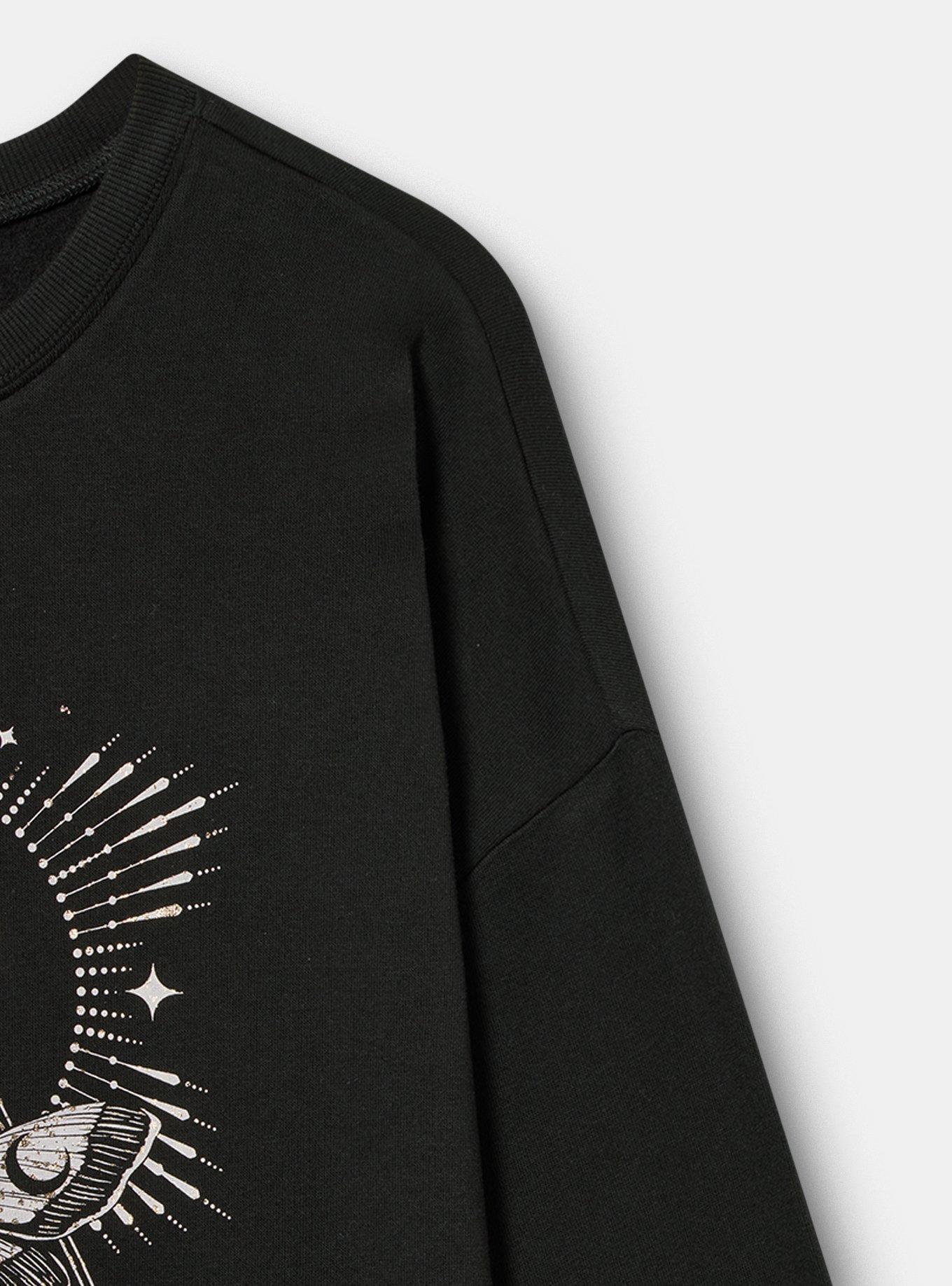 Cozy Fleece Crew Drop Shoulder Sweatshirt, OCCULT CELESTIAL MOTH DEEP BLACK, alternate