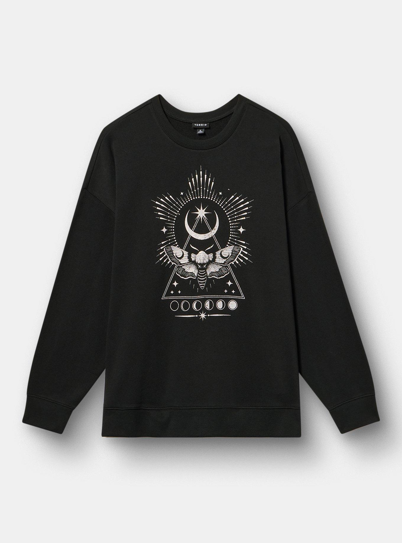 Cozy Fleece Crew Drop Shoulder Sweatshirt, OCCULT CELESTIAL MOTH DEEP BLACK, hi-res