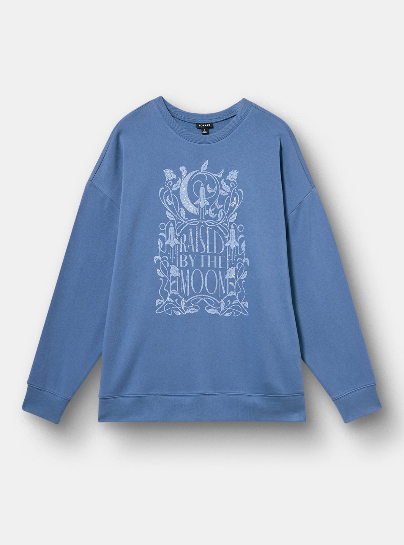 Cozy Fleece Crew Drop Shoulder Sweatshirt, ART NOUVEAU RAISED BY THE MOON BLUE HORIZON, hi-res