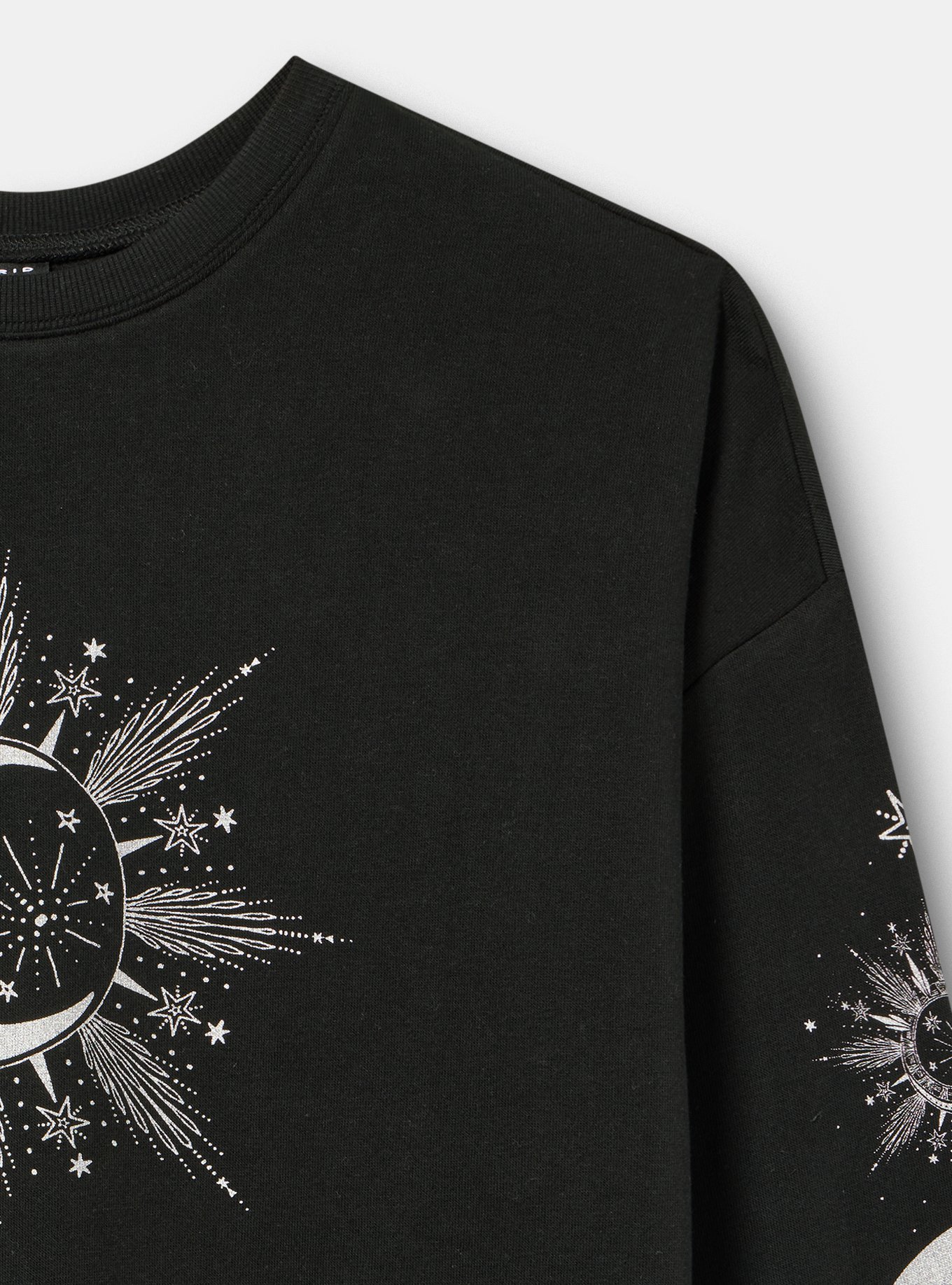Cozy Fleece Drop Shoulder Crew Sweatshirt, STELLAR MOON DEEP BLACK, alternate