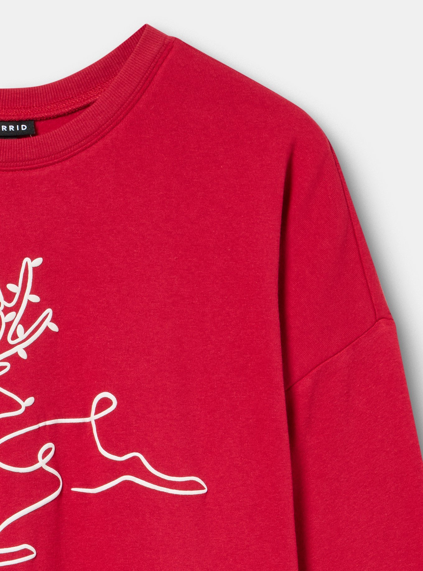 Cozy Fleece Crew Drop Shoulder Sweatshirt, SINGLE LINE REINDEER JESTER RED, alternate
