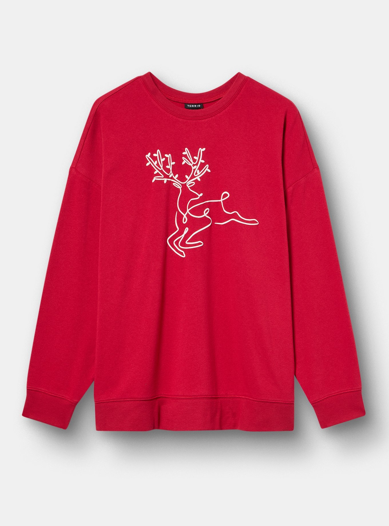 Cozy Fleece Crew Drop Shoulder Sweatshirt, SINGLE LINE REINDEER JESTER RED, hi-res