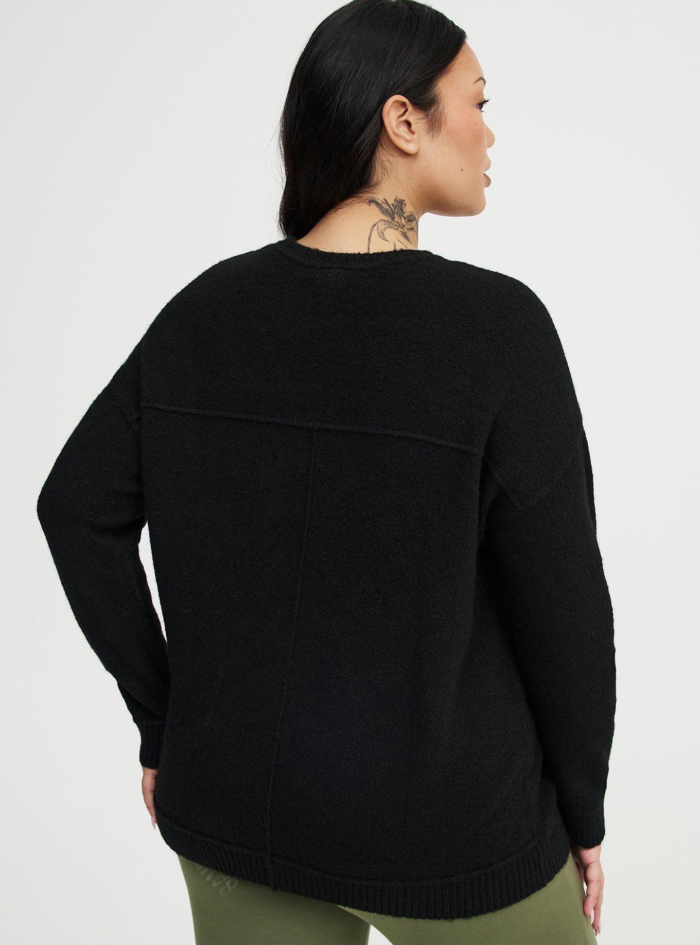 Vegan Cashmere Pullover Sweater, BLACK, alternate