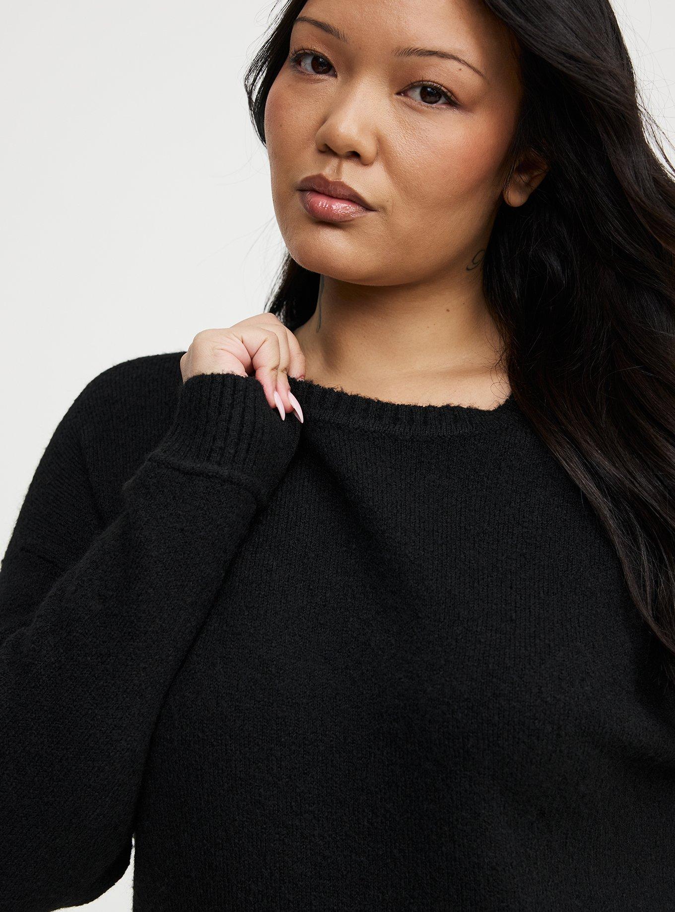 Vegan Cashmere Pullover Sweater, BLACK, alternate