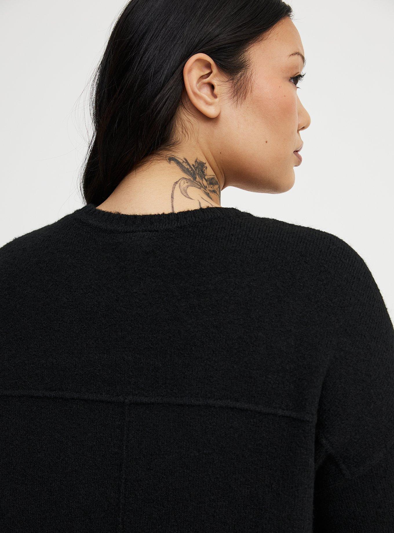 Vegan Cashmere Pullover Sweater, BLACK, alternate