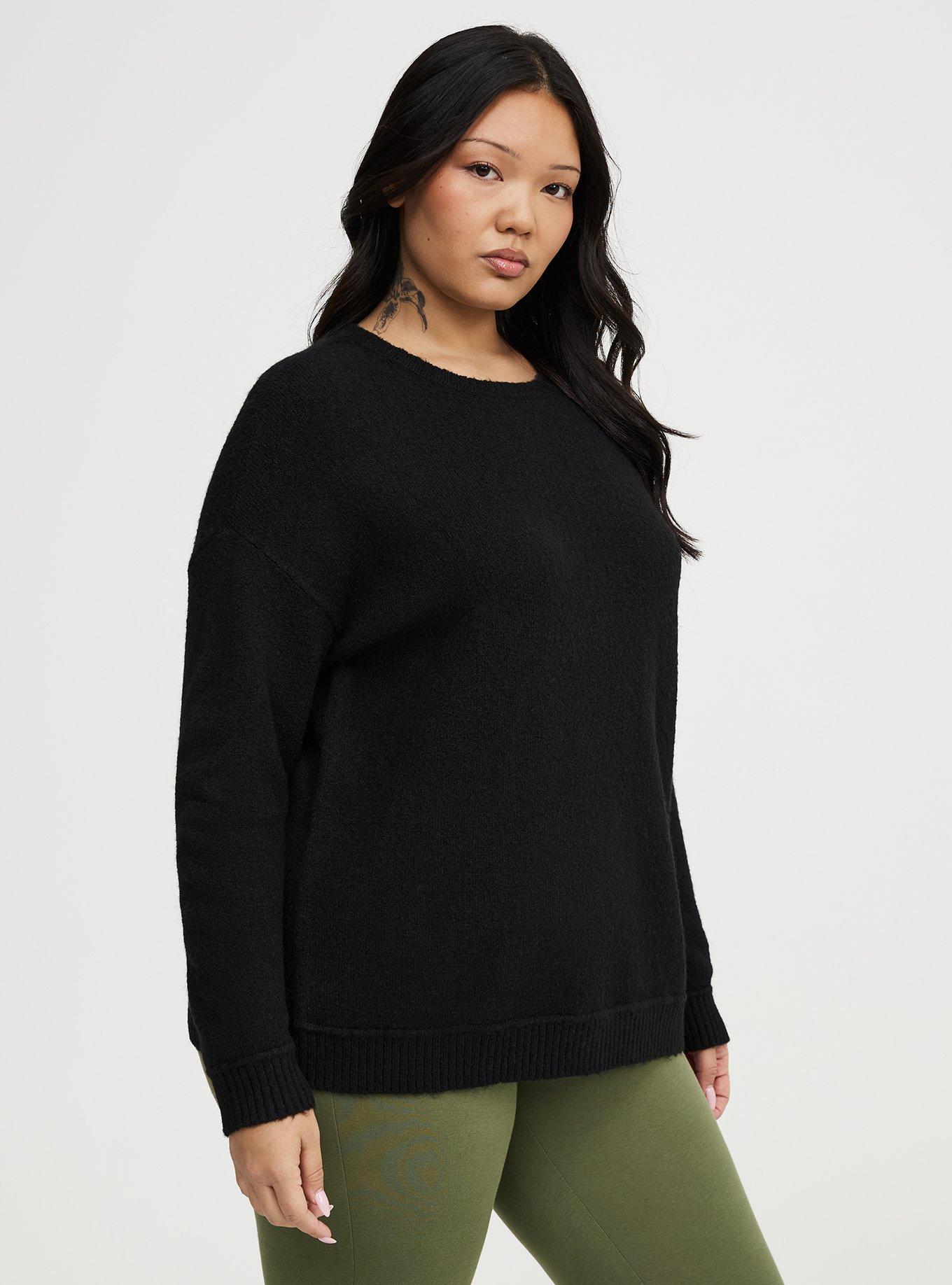 Vegan Cashmere Pullover Sweater, BLACK, alternate