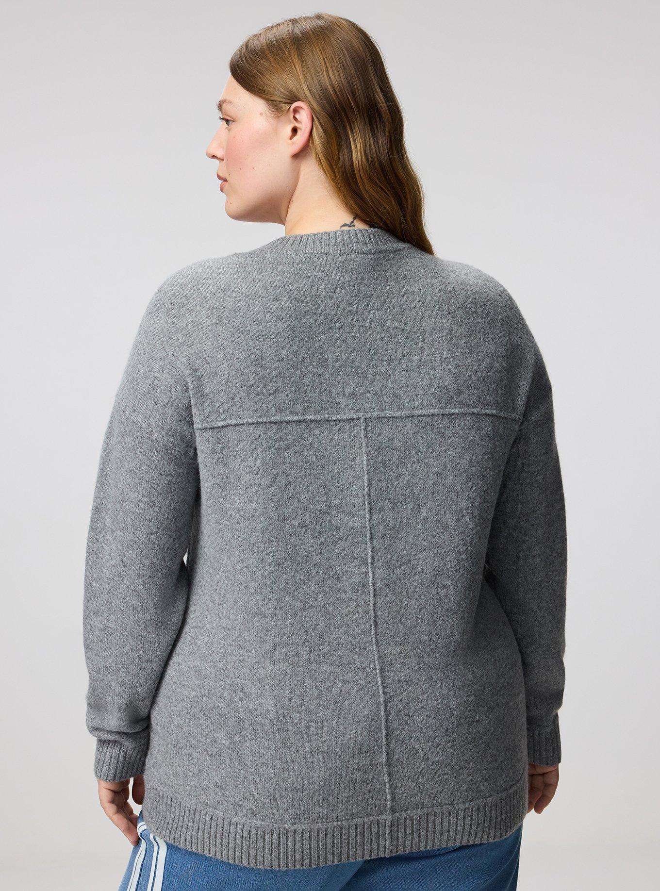 Vegan Cashmere Pullover Sweater, FLORAL SHEEP HEATHER GREY, alternate