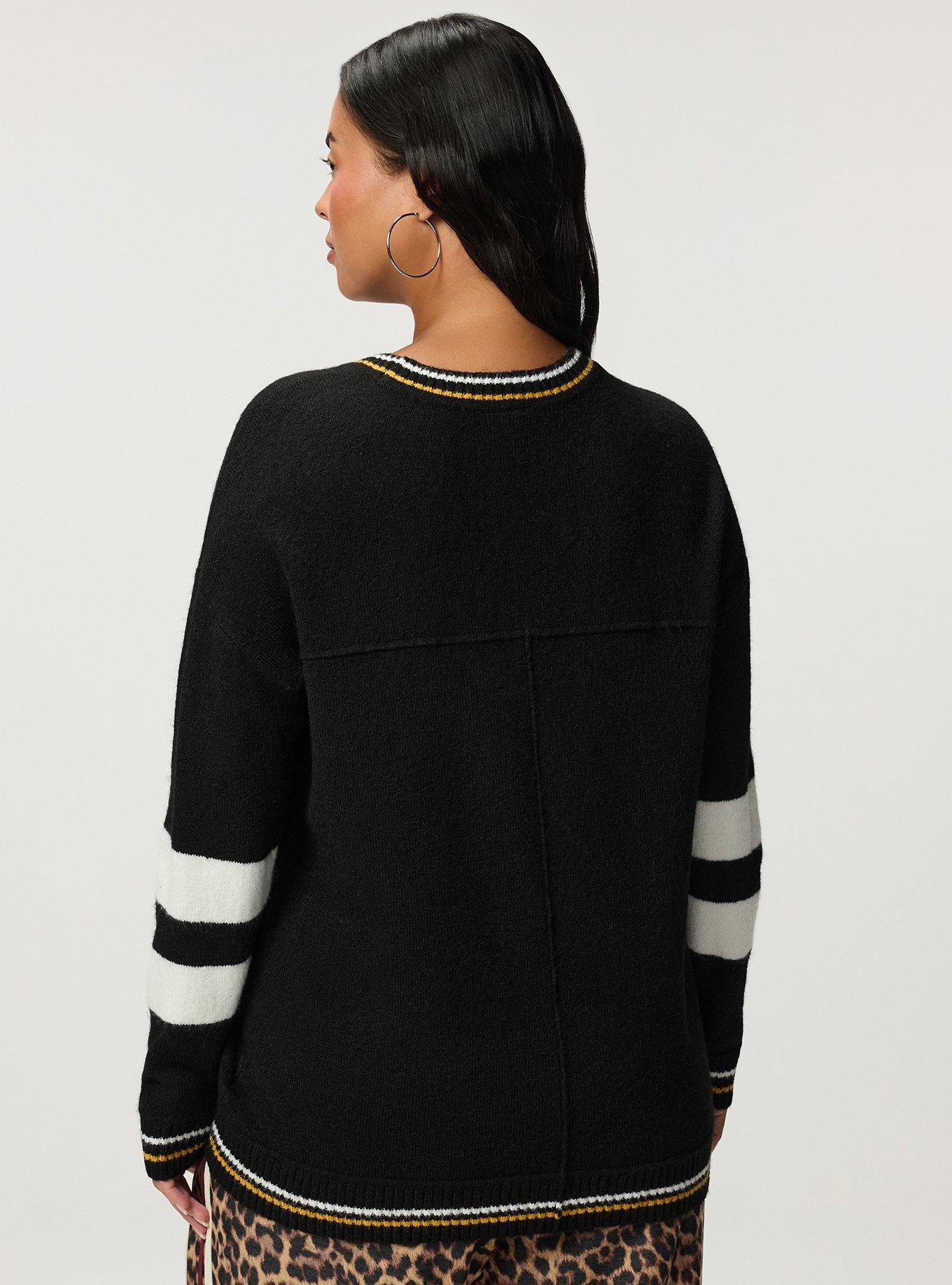 Vegan Cashmere Pullover Sweater, GOLDEN OUTLINED TIGER DEEP BLACK, alternate