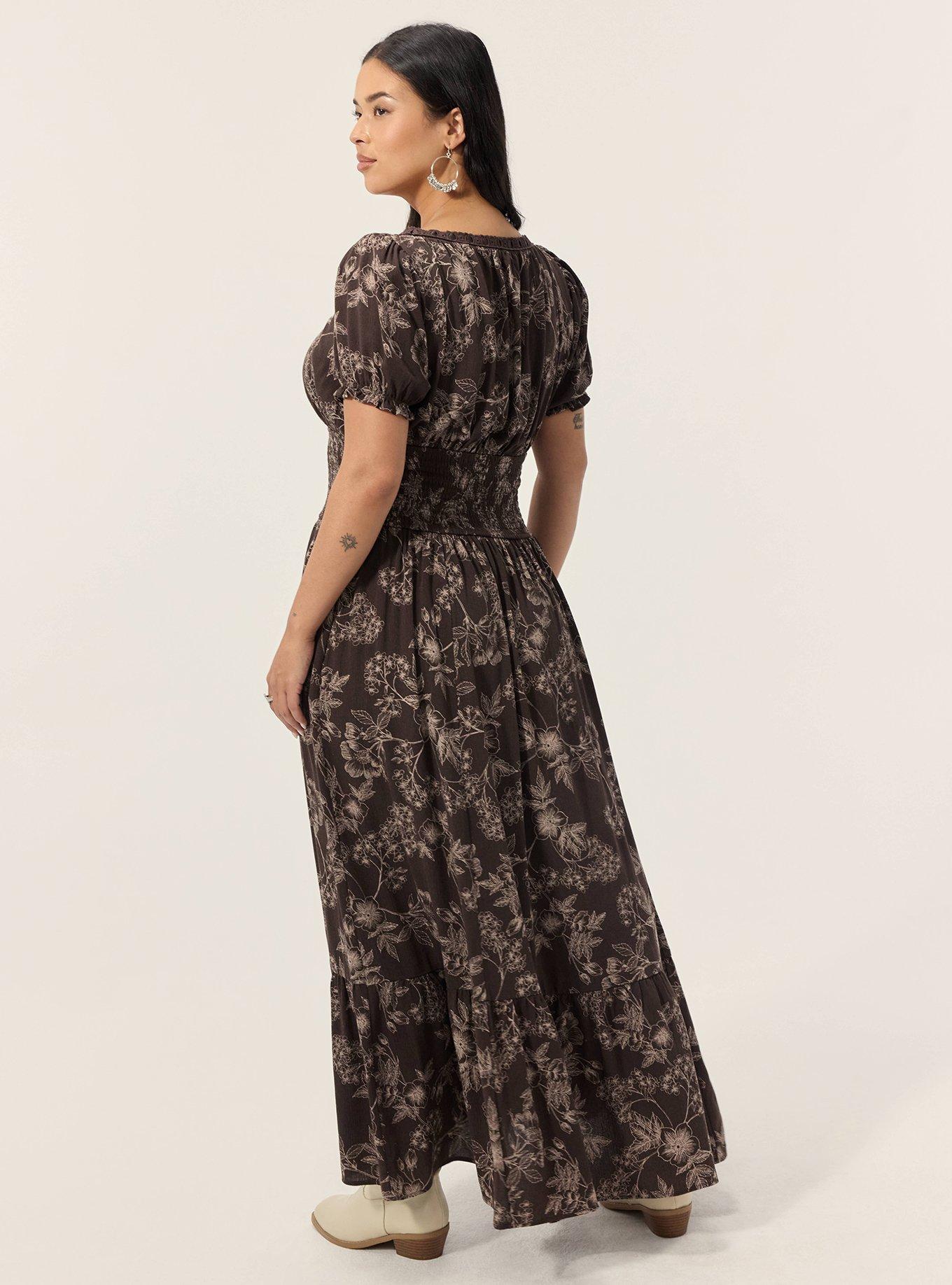 Plus Size Festi Puff Sleeve Maxi Dress, WOODROW FLORAL BROWN, alternate