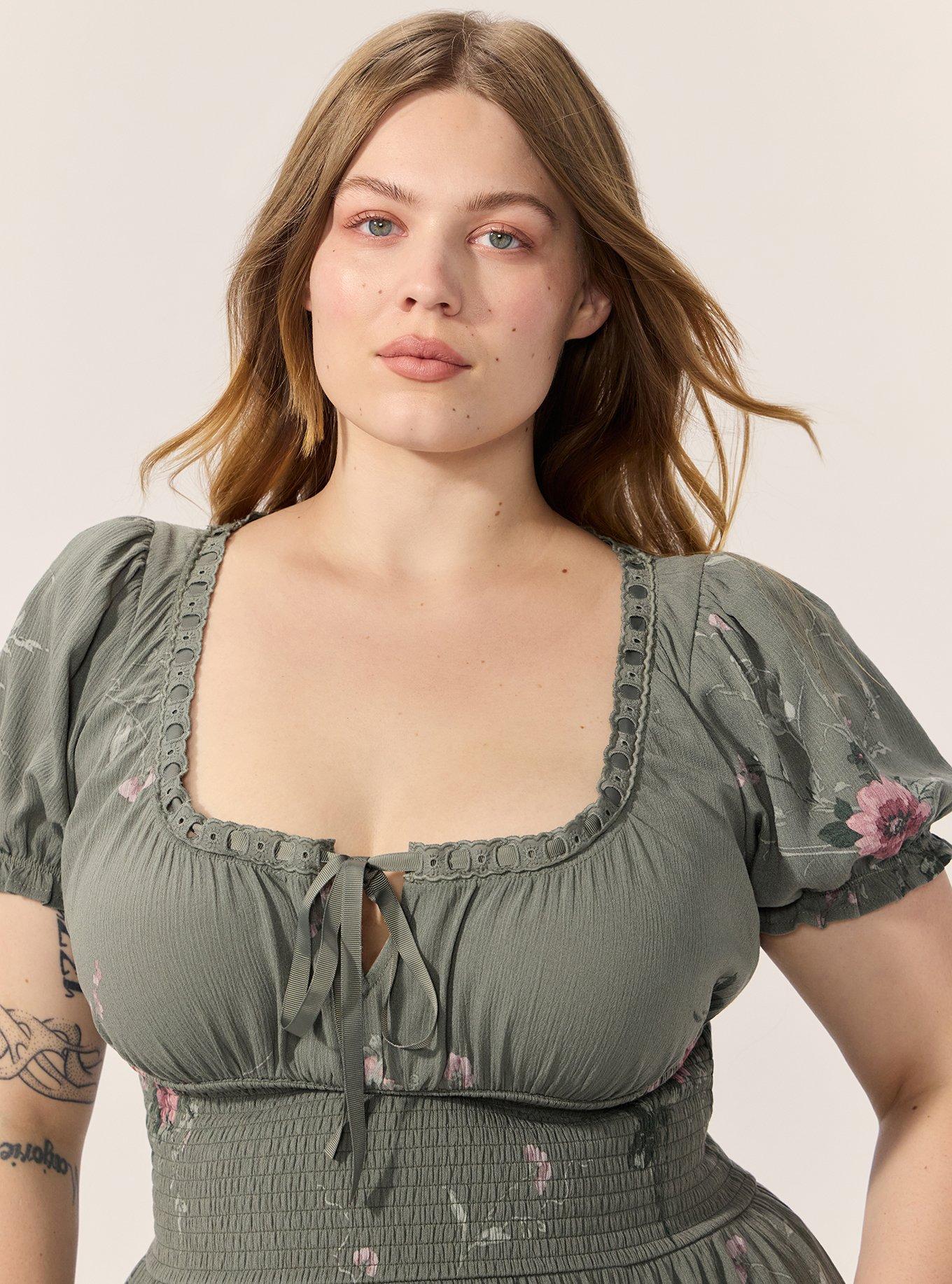 Plus Size Festi Puff Sleeve Maxi Dress, VINES FLORAL GREEN, alternate