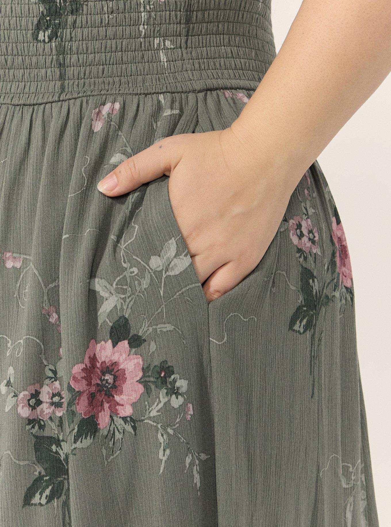 Plus Size Festi Puff Sleeve Maxi Dress, VINES FLORAL GREEN, alternate