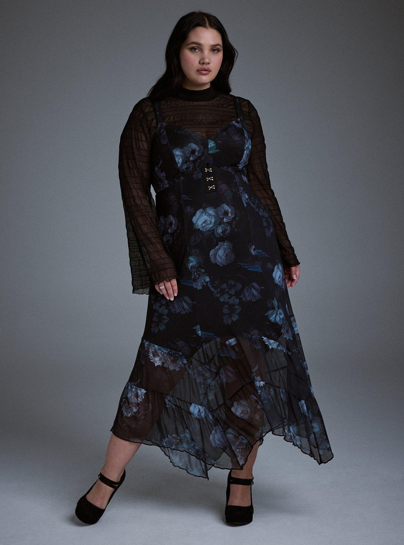 knee length dresses for ladies Blush Floral Mesh Tiered Ruffle Slit Maxi Dress main image 1