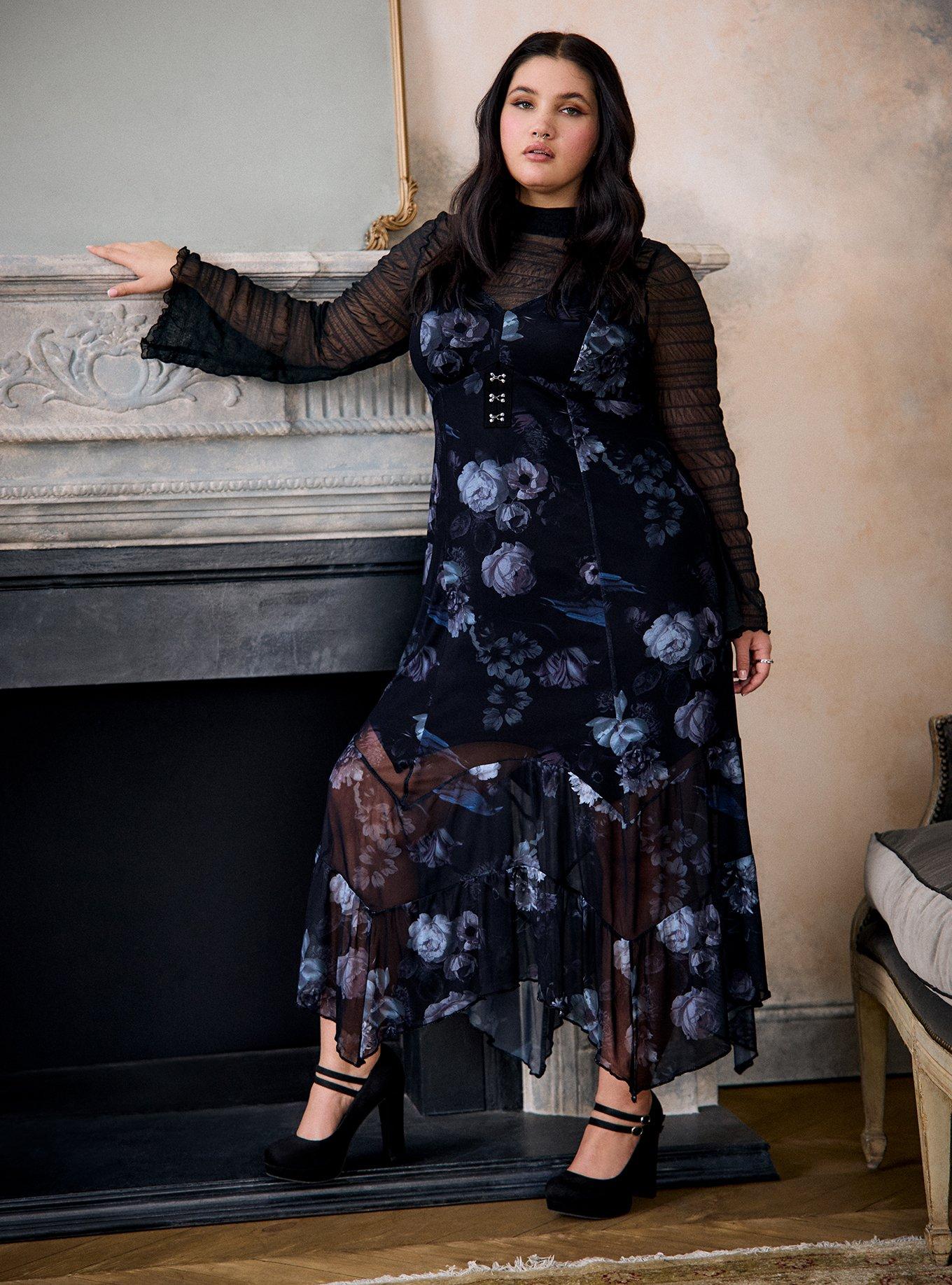 Nightfall Tiered Mesh Maxi Dress, RAVENS GARDEN FLORAL, hi-res