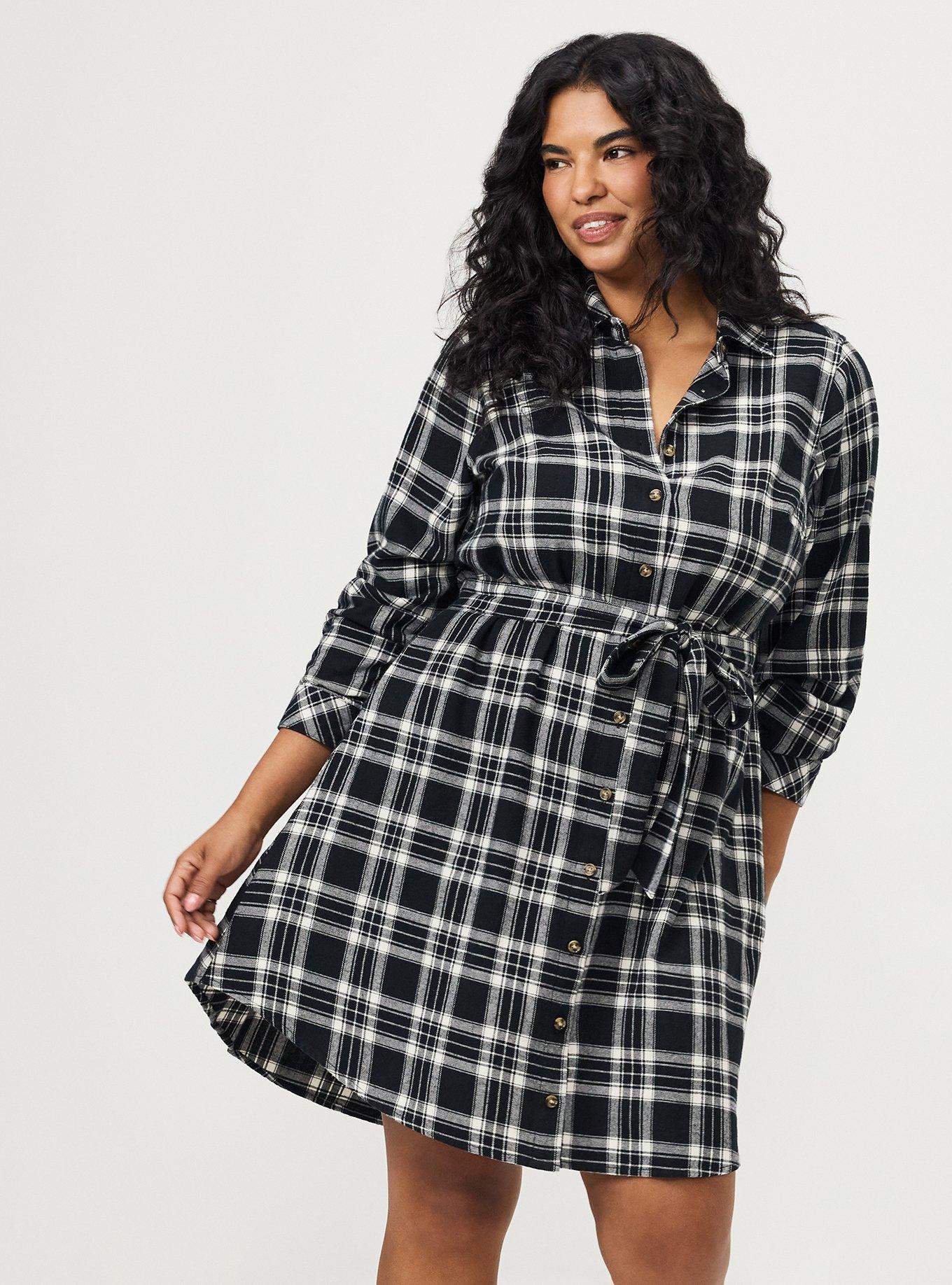 Flannel Shirt Dress, HARRIET PLAID BLACK, alternate