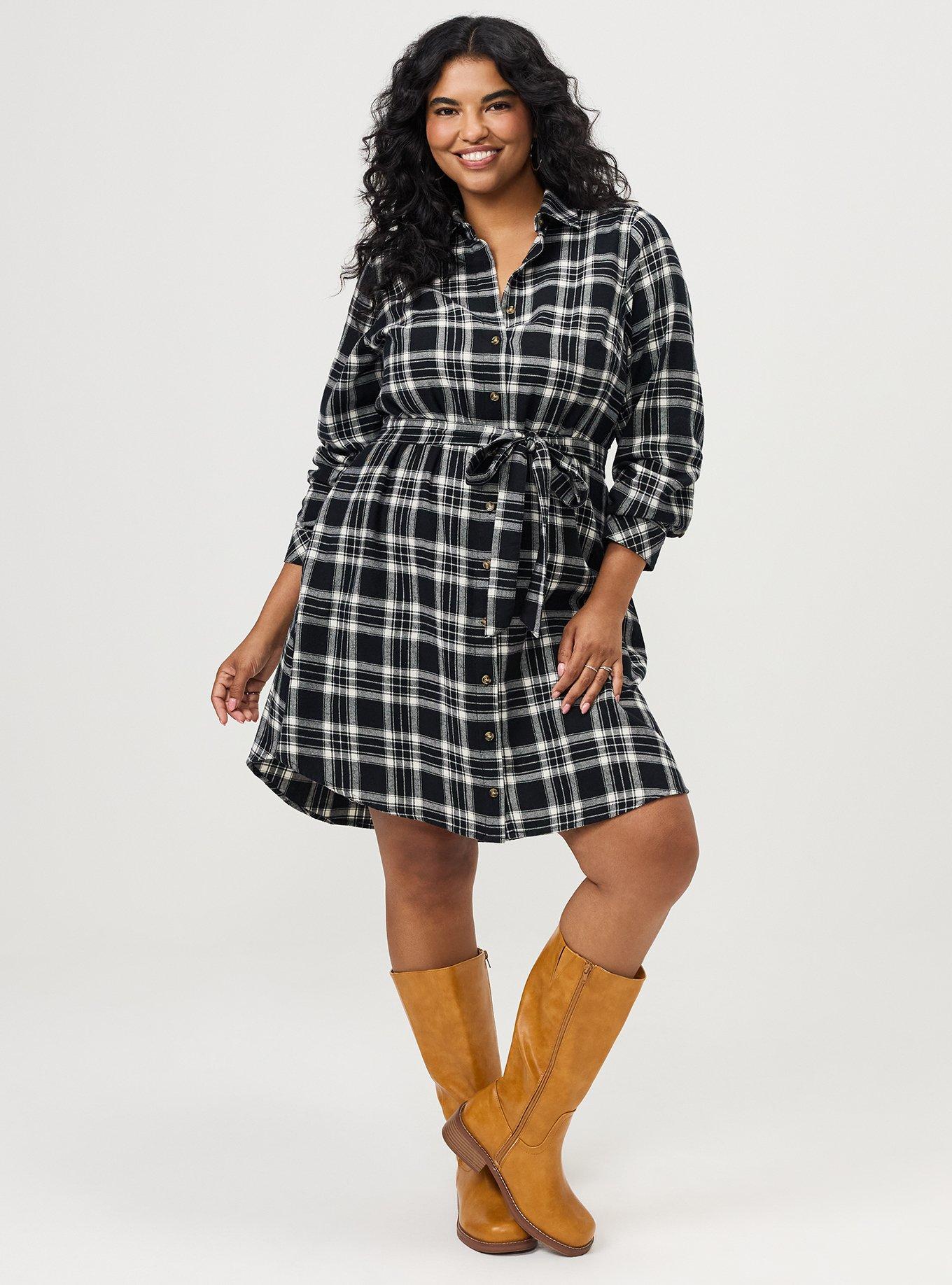 Flannel Shirt Dress, HARRIET PLAID BLACK, hi-res