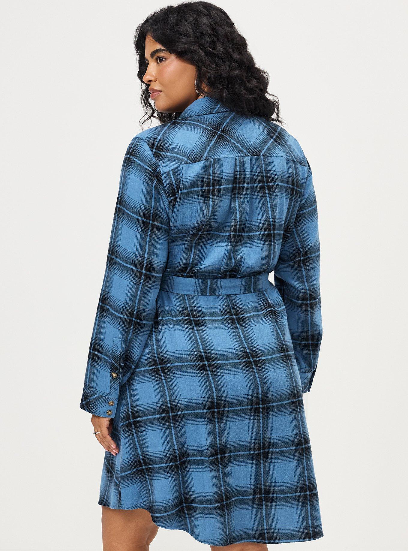 Flannel Shirt Dress, FADING PLAID BLUE, alternate