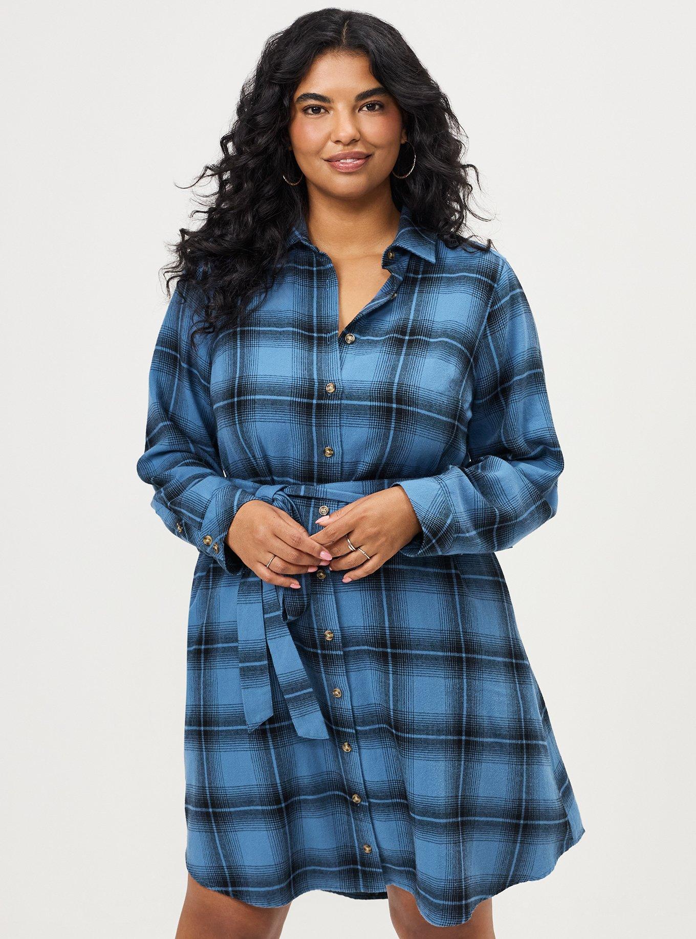 Flannel Shirt Dress, FADING PLAID BLUE, alternate