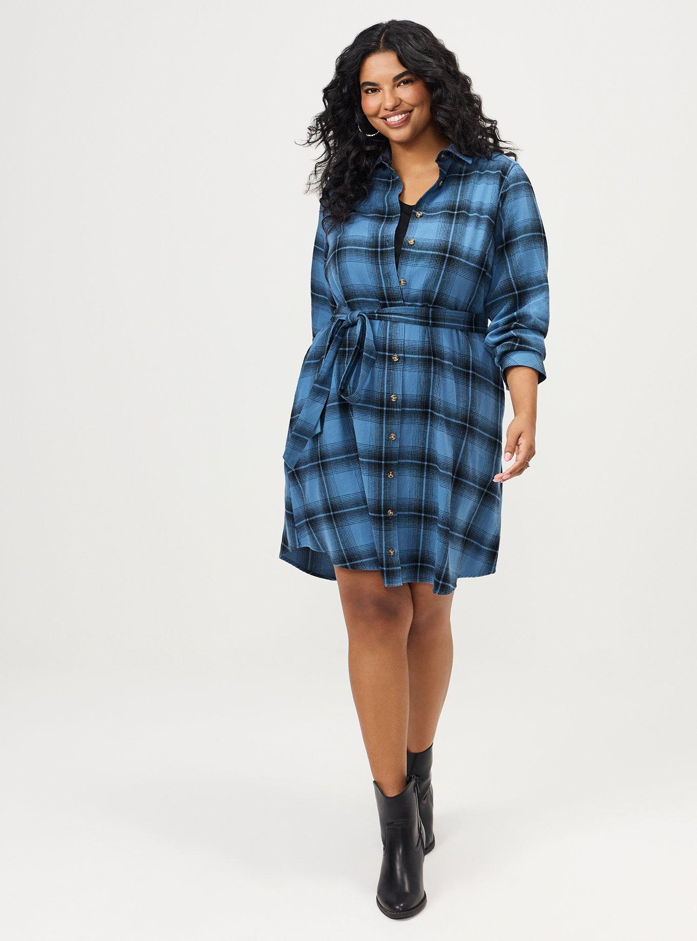 Flannel Shirt Dress, FADING PLAID BLUE, alternate