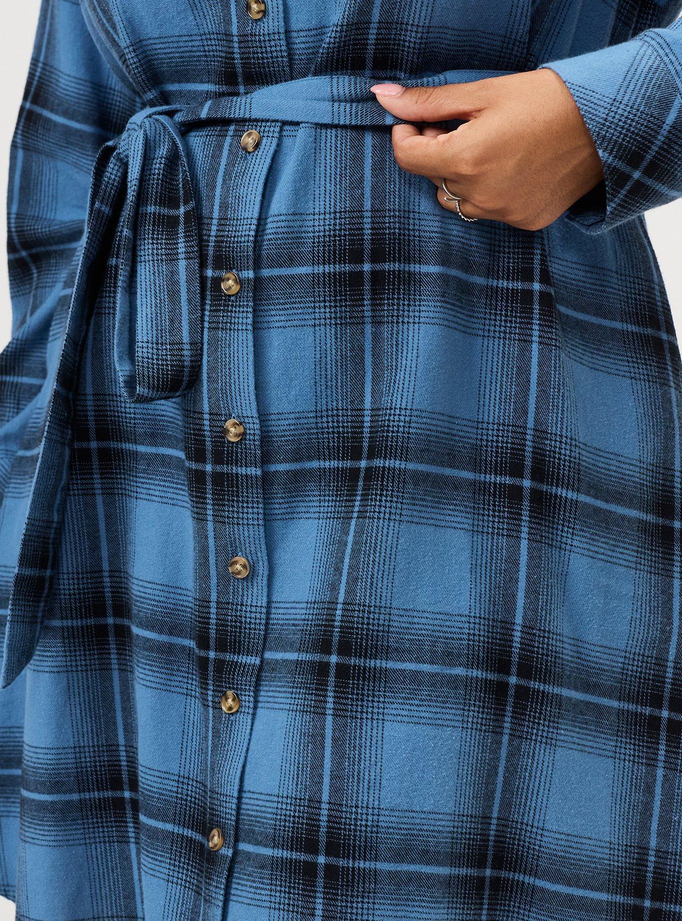 Flannel Shirt Dress, FADING PLAID BLUE, alternate