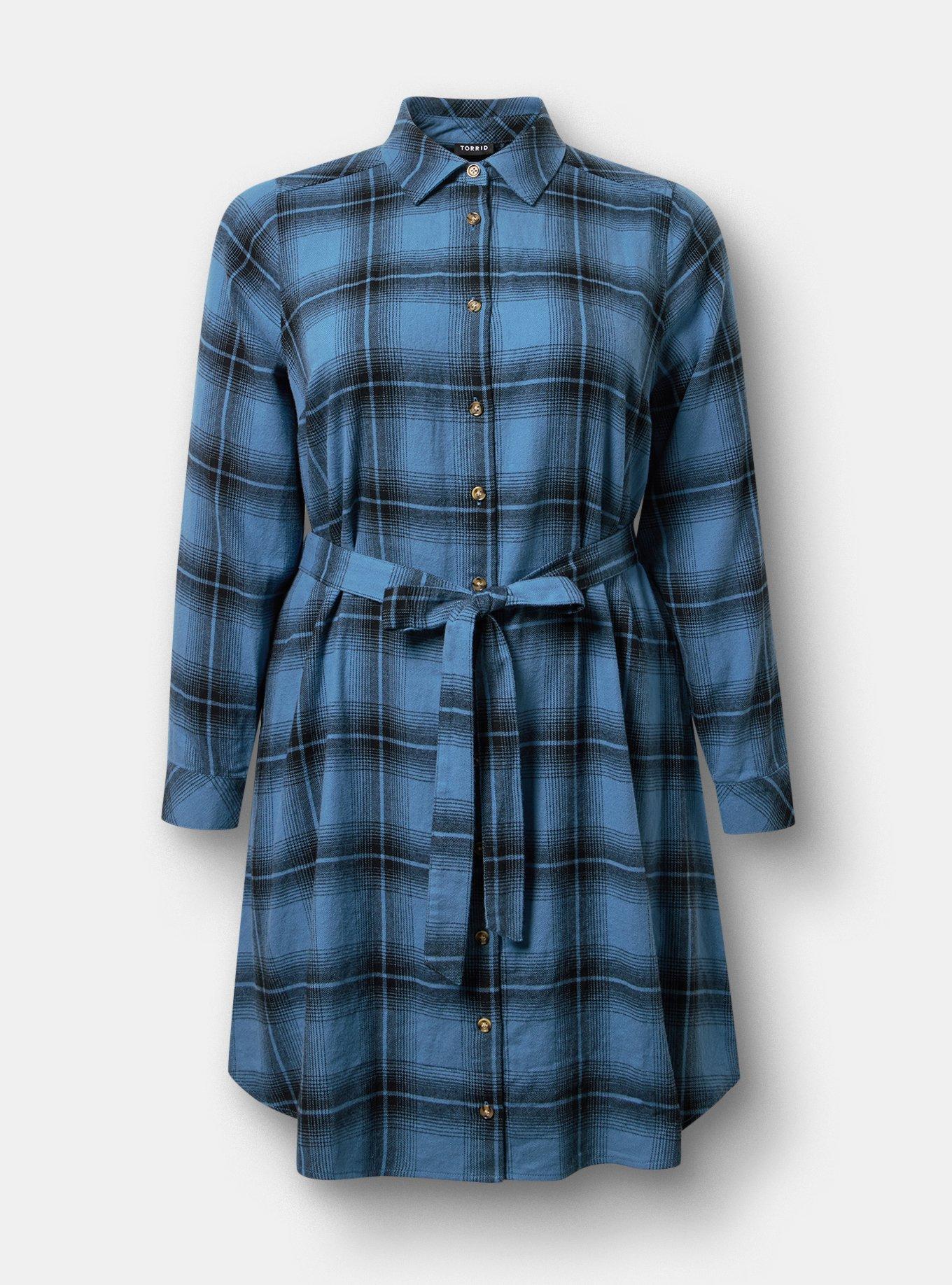 Flannel Shirt Dress, FADING PLAID BLUE, flat