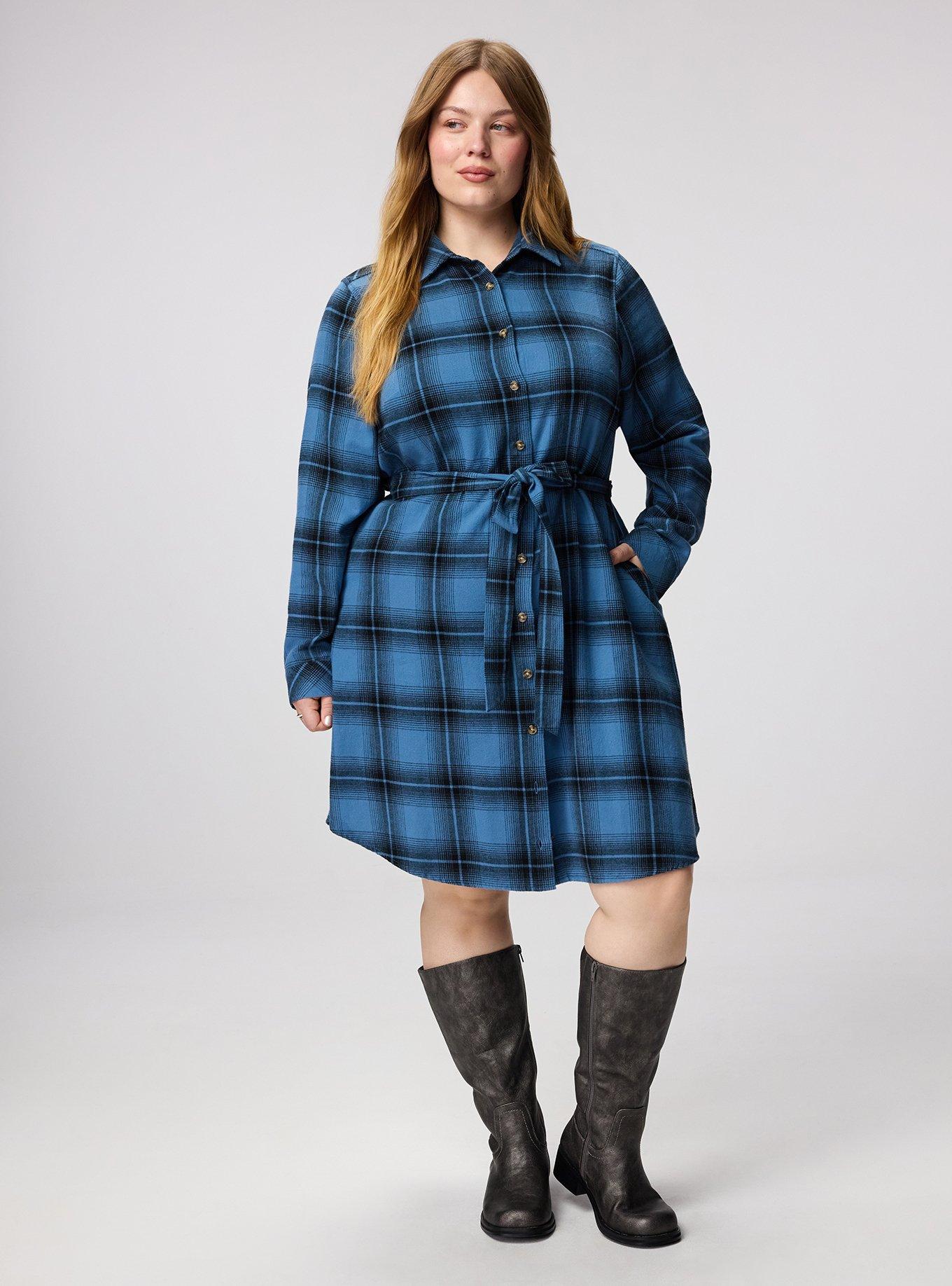 Flannel Shirt Dress, FADING PLAID BLUE, hi-res