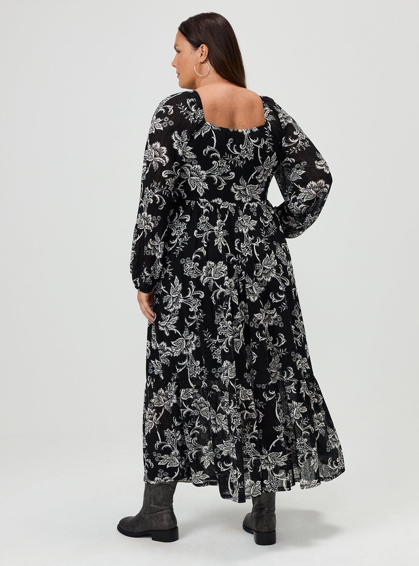 Smocked Bodice Maxi Dress, ELIANA JACOBEAN BLACK, alternate